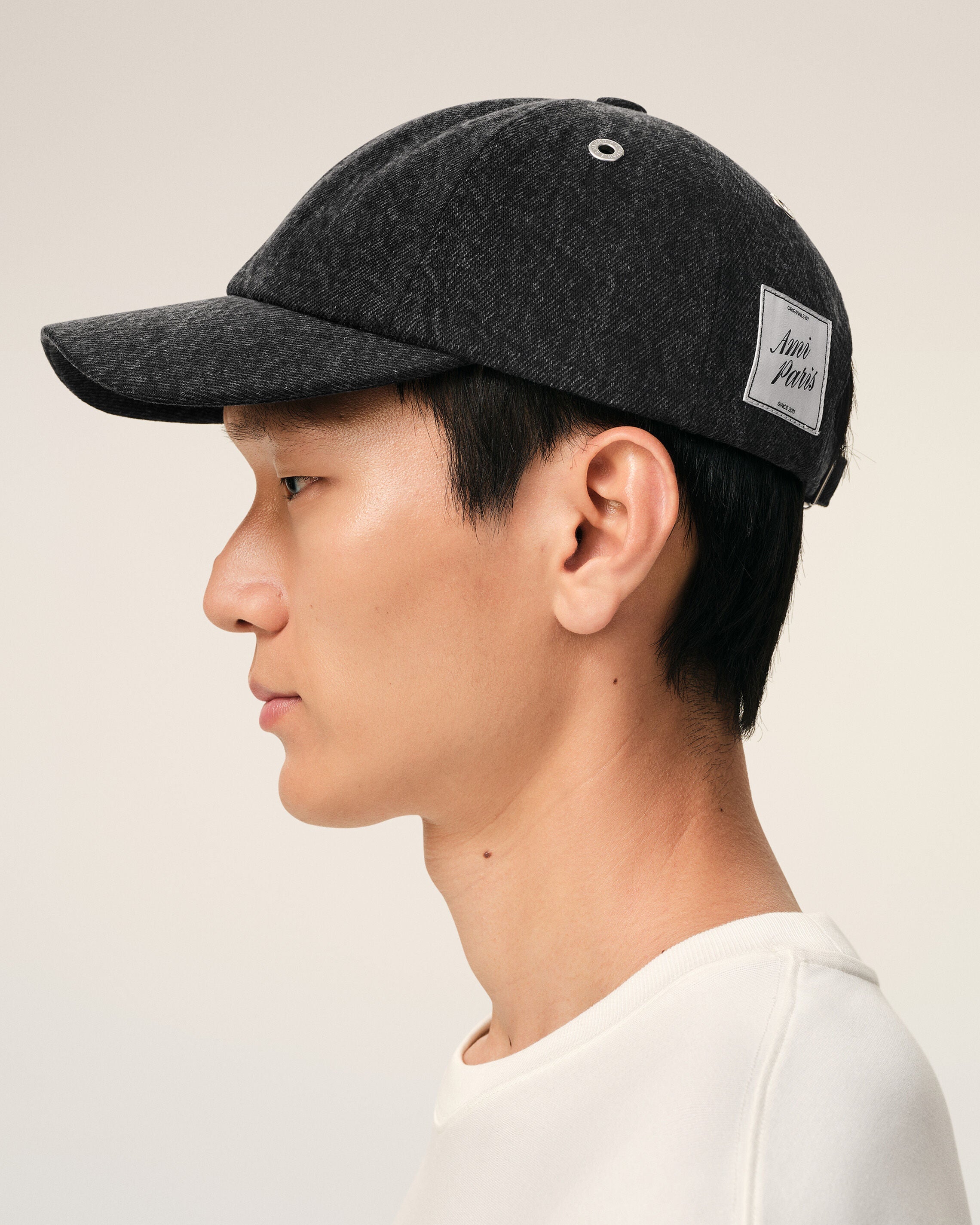 Black Denim Ami Paris Side Patch Cap