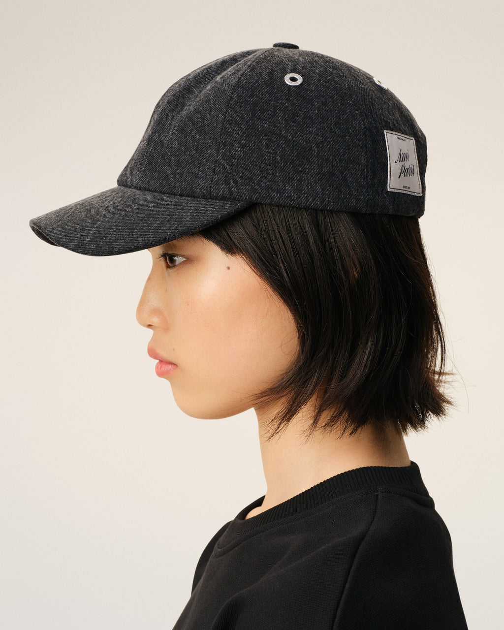 Black Denim Ami Paris Side Patch Cap