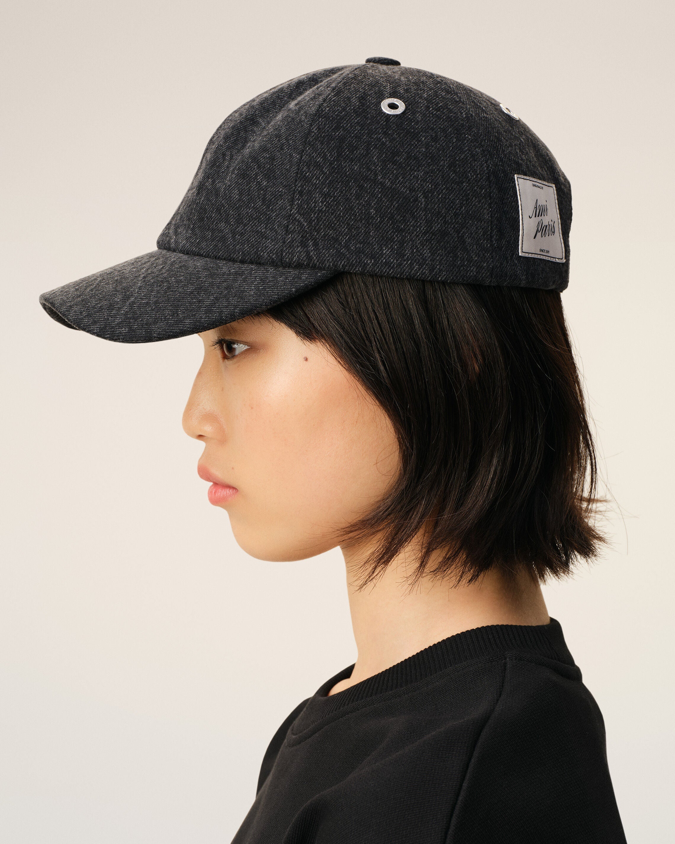 Black Denim Ami Paris Side Patch Cap