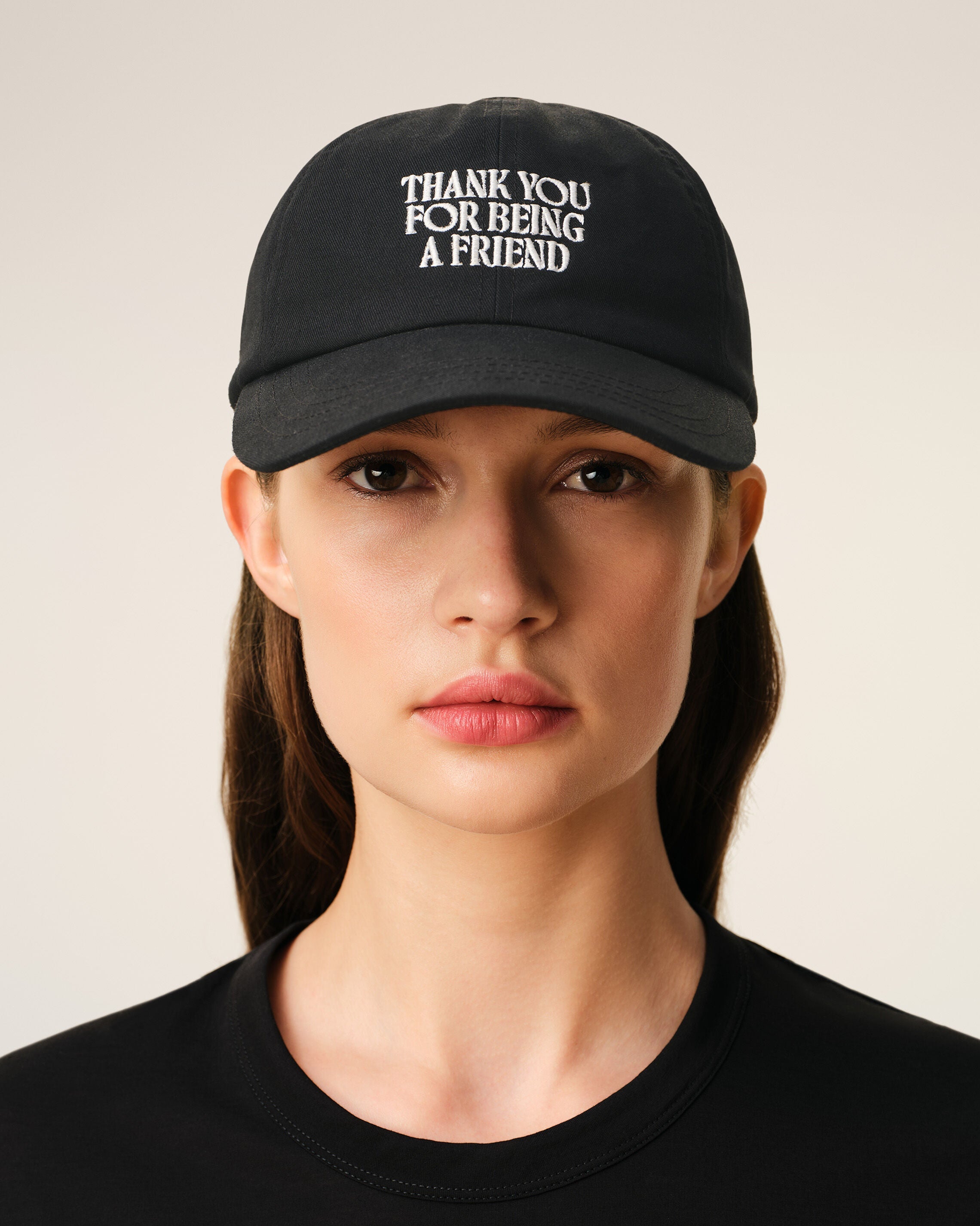 Black Cotton Thank You For Being A Friend Embroidery Cap