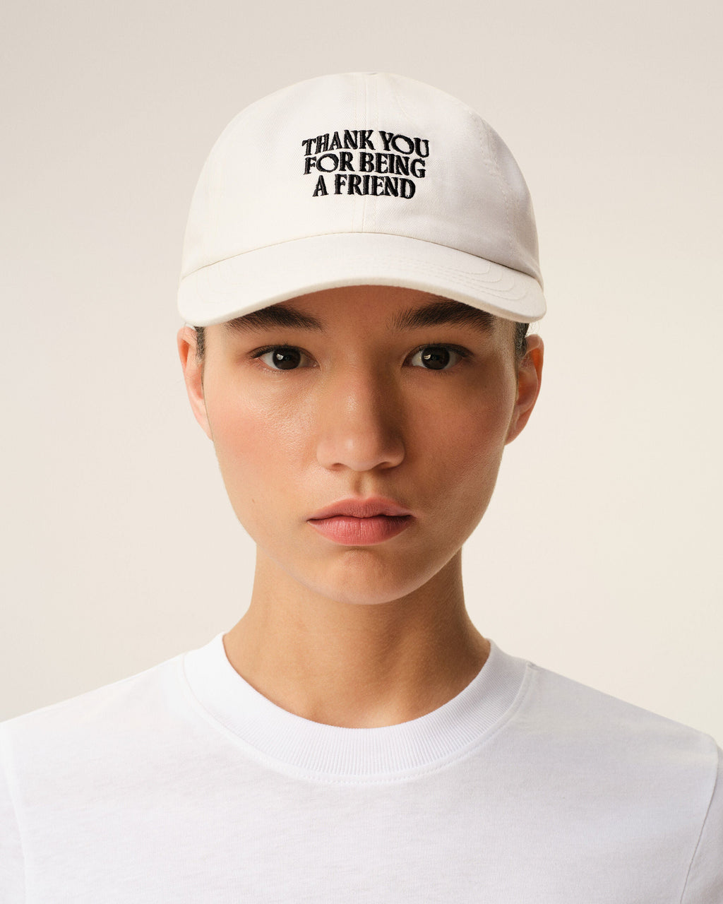 White Cotton Thank You For Being A Friend Embroidery Cap