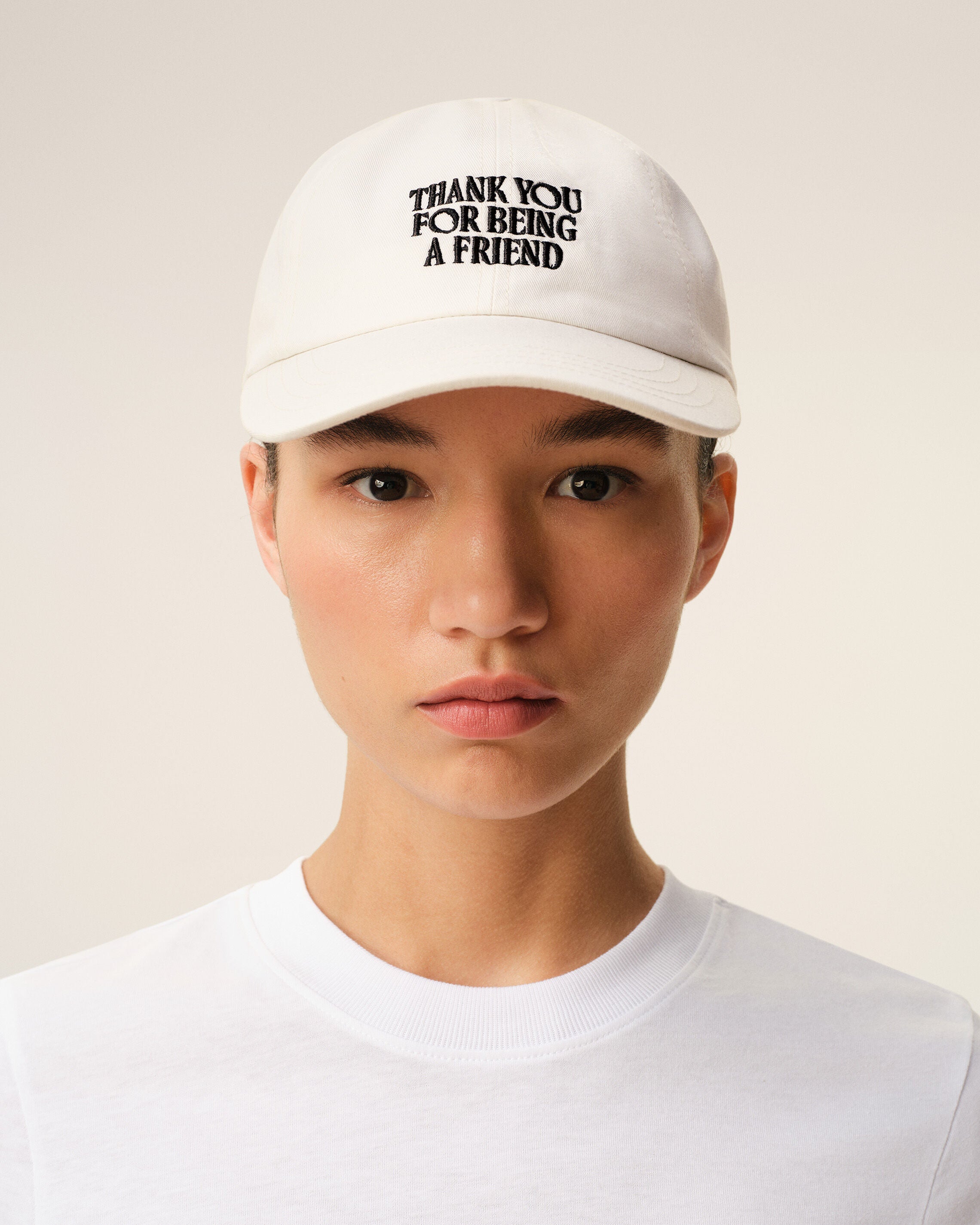 White Cotton Thank You For Being A Friend Embroidery Cap