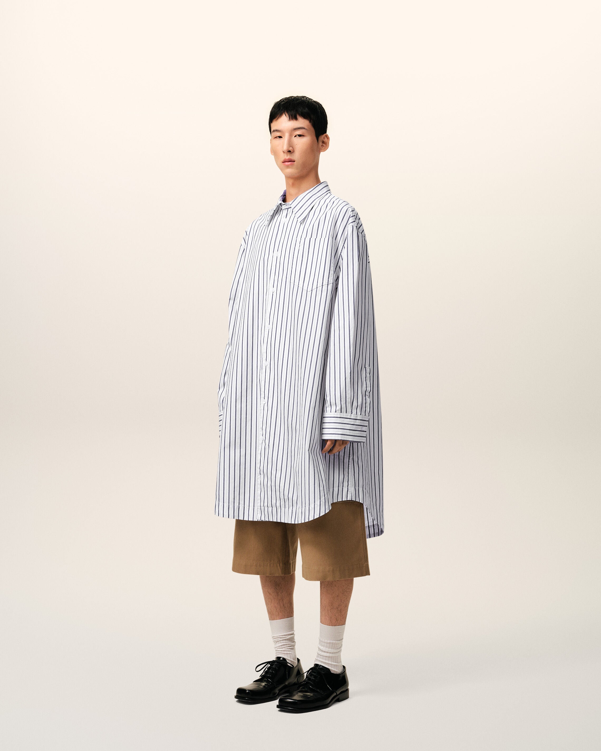 White Striped Cotton Ami De Coeur Wide Shirt Dress