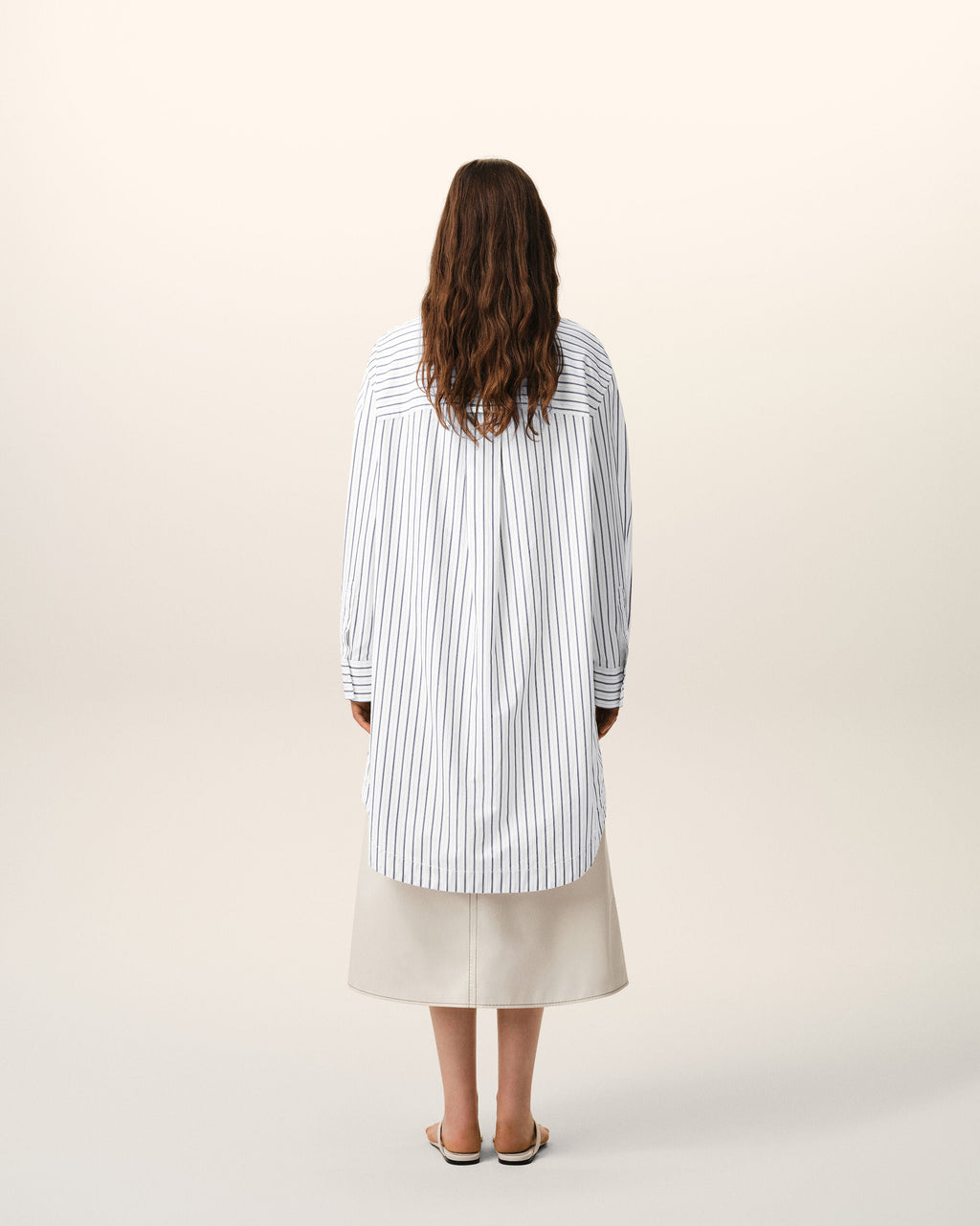 White Striped Cotton Ami De Coeur Wide Shirt Dress