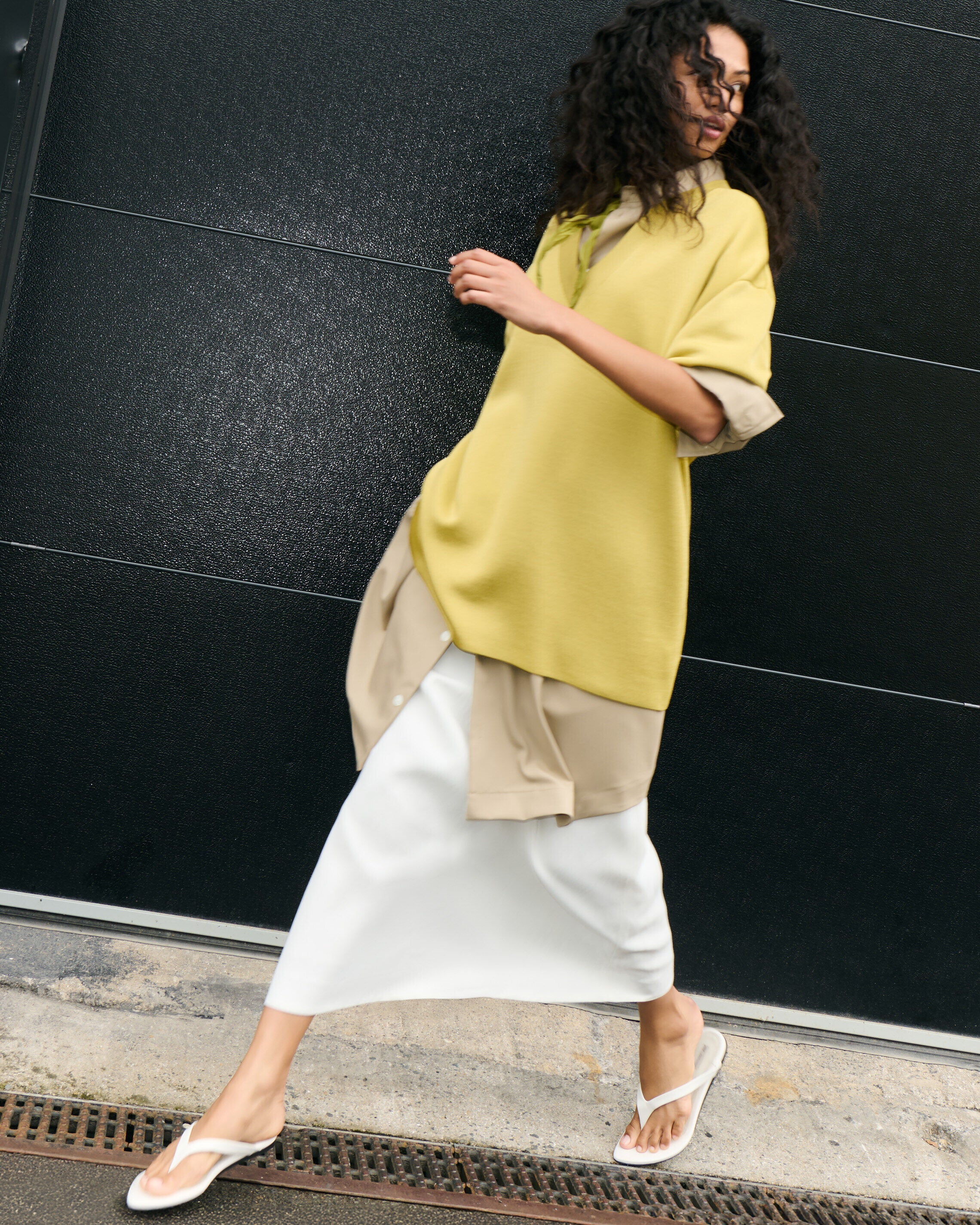 Beige New Wool Ami De Coeur Wide Shirt Dress