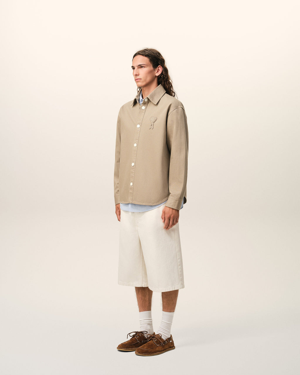 Beige Cotton Knitted Ami De Coeur Overshirt