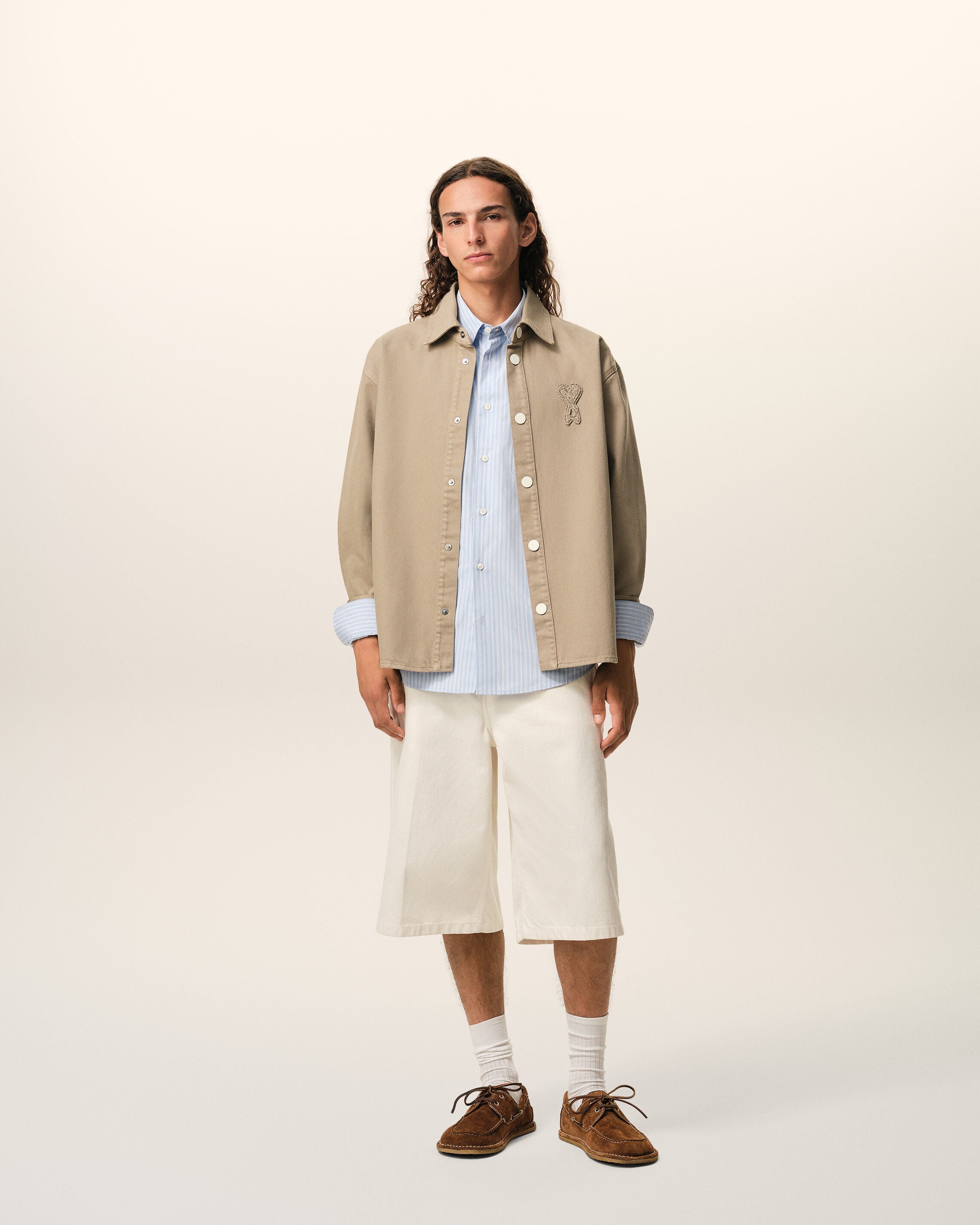 Beige Cotton Knitted Ami De Coeur Overshirt