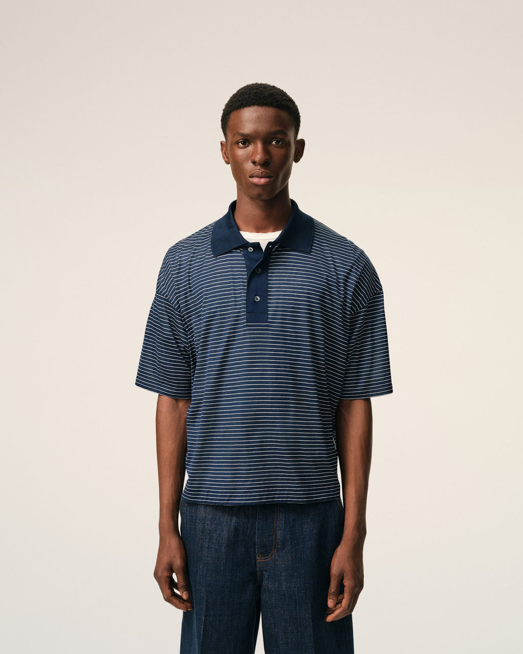 Blue Cotton Striped Ami De Coeur Polo