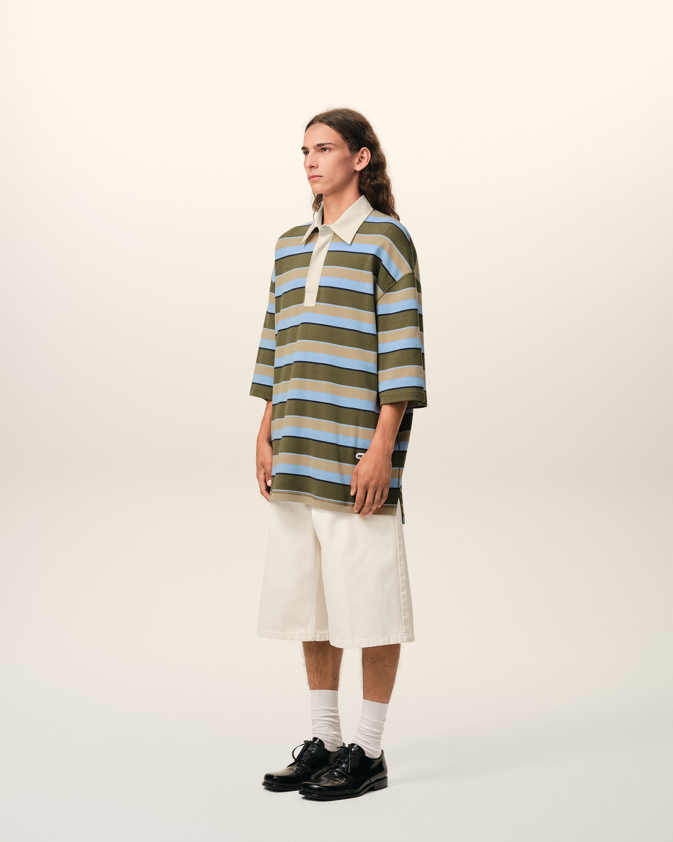 Blue Striped Cotton Ami Patch Polo