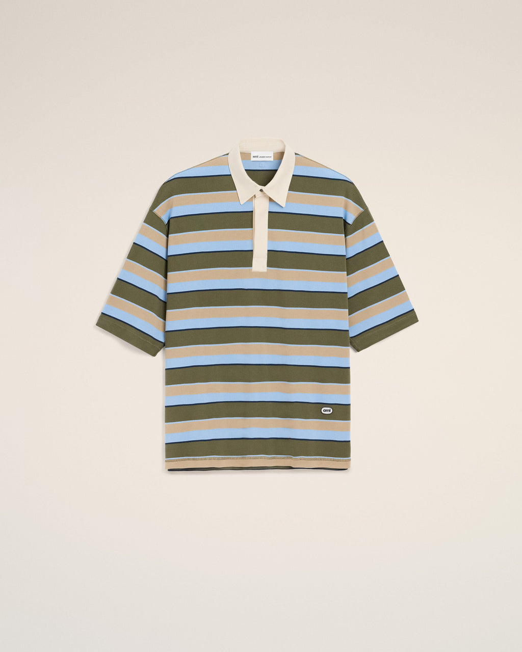 Blue Striped Cotton Ami Patch Polo