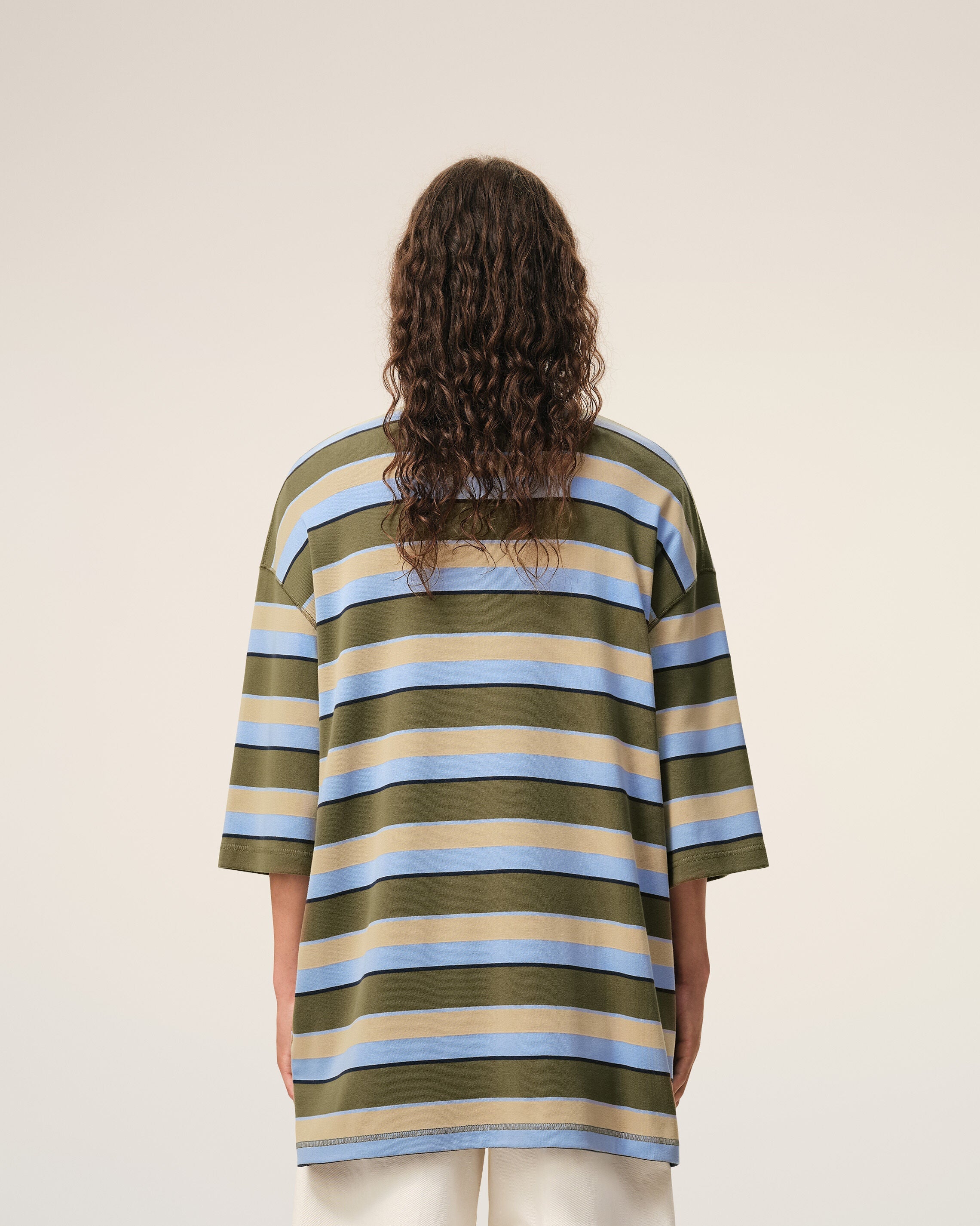 Blue Striped Cotton Ami Patch Polo