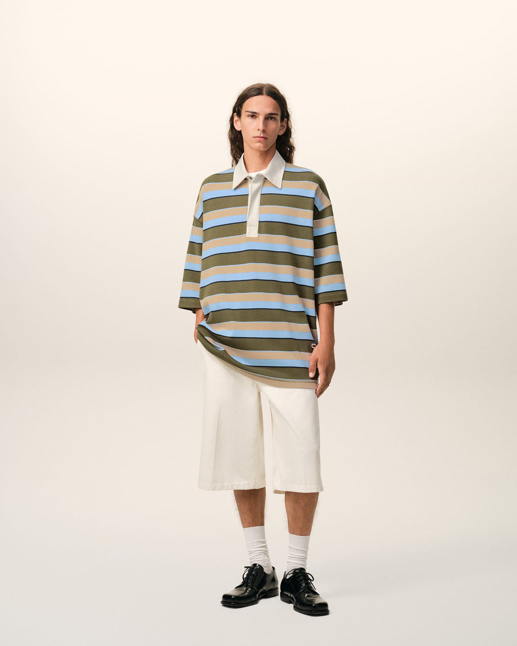 Blue Striped Cotton Ami Patch Polo