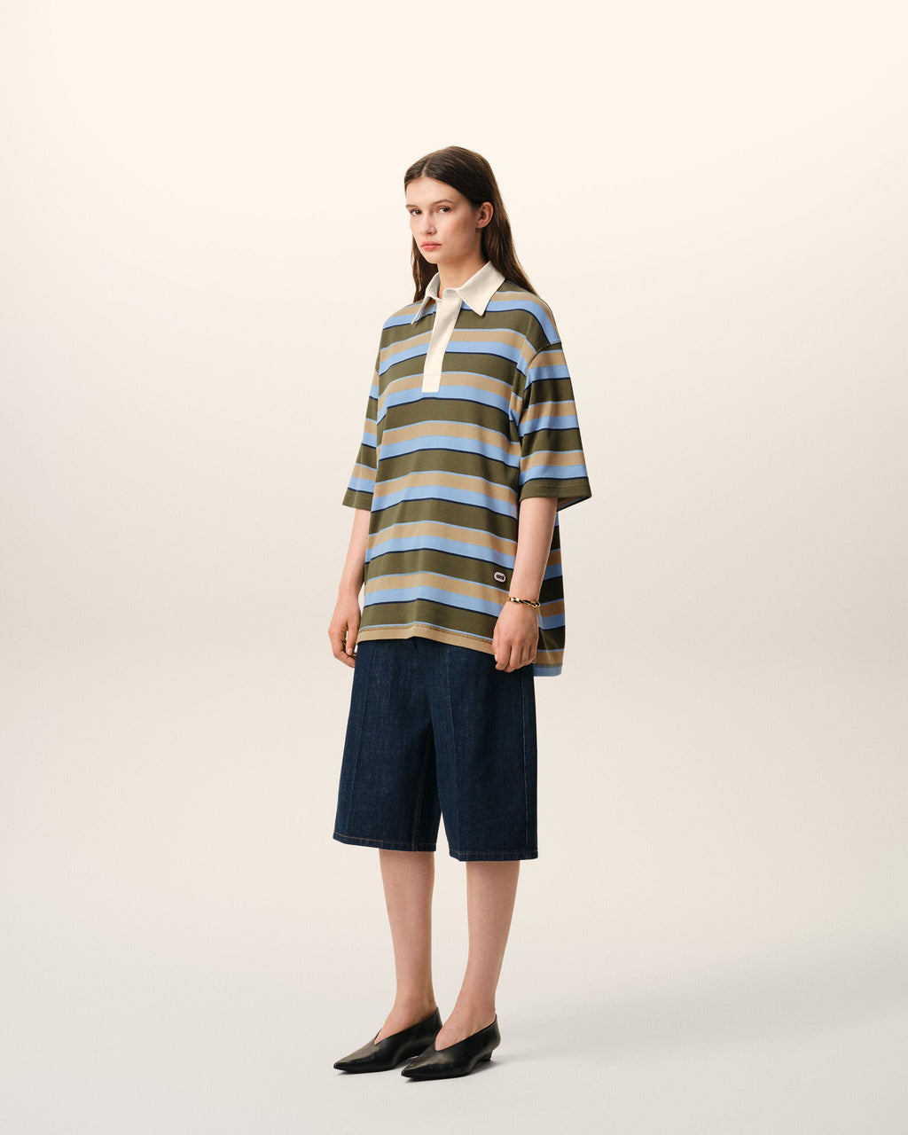 Blue Striped Cotton Ami Patch Polo
