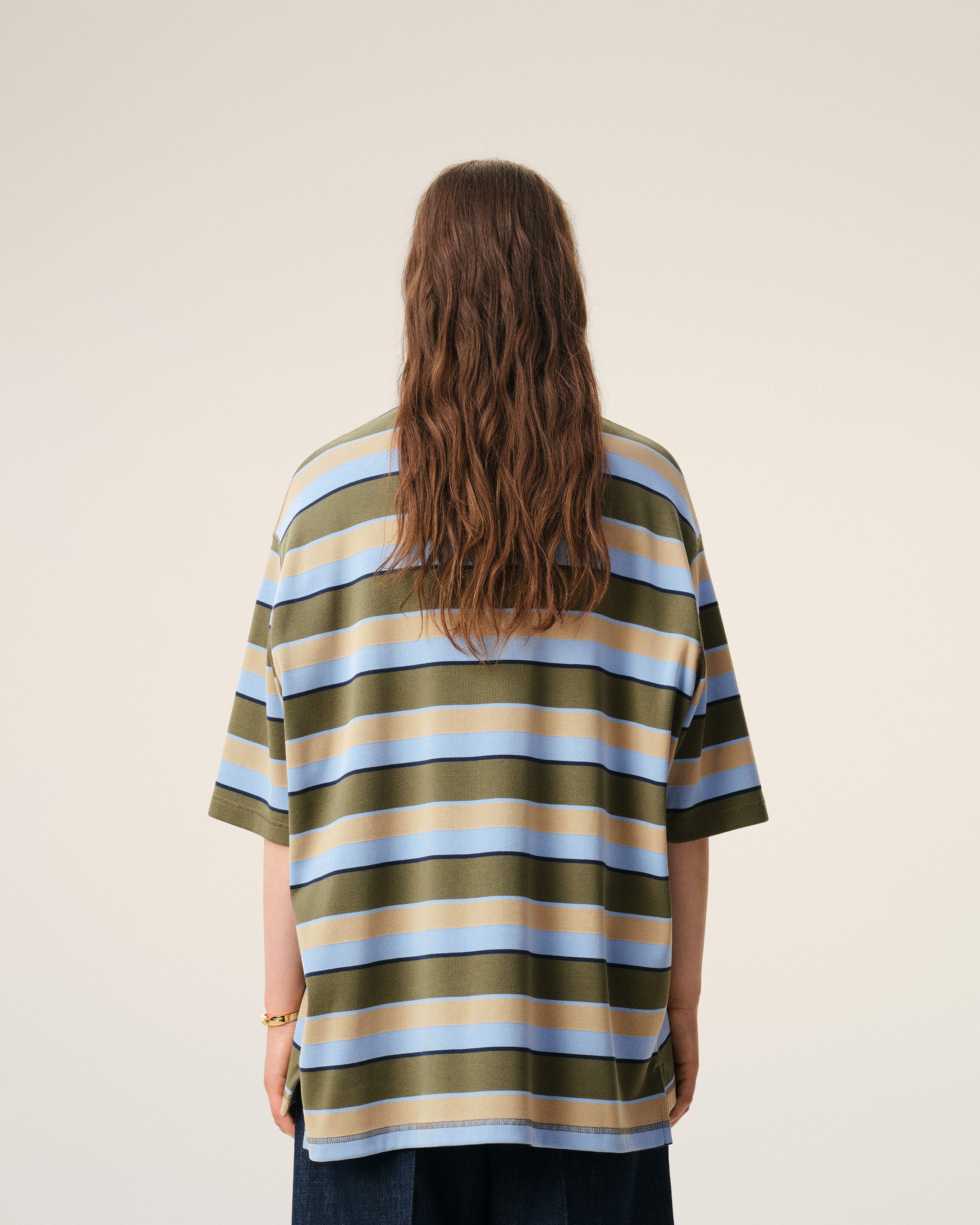 Blue Striped Cotton Ami Patch Polo