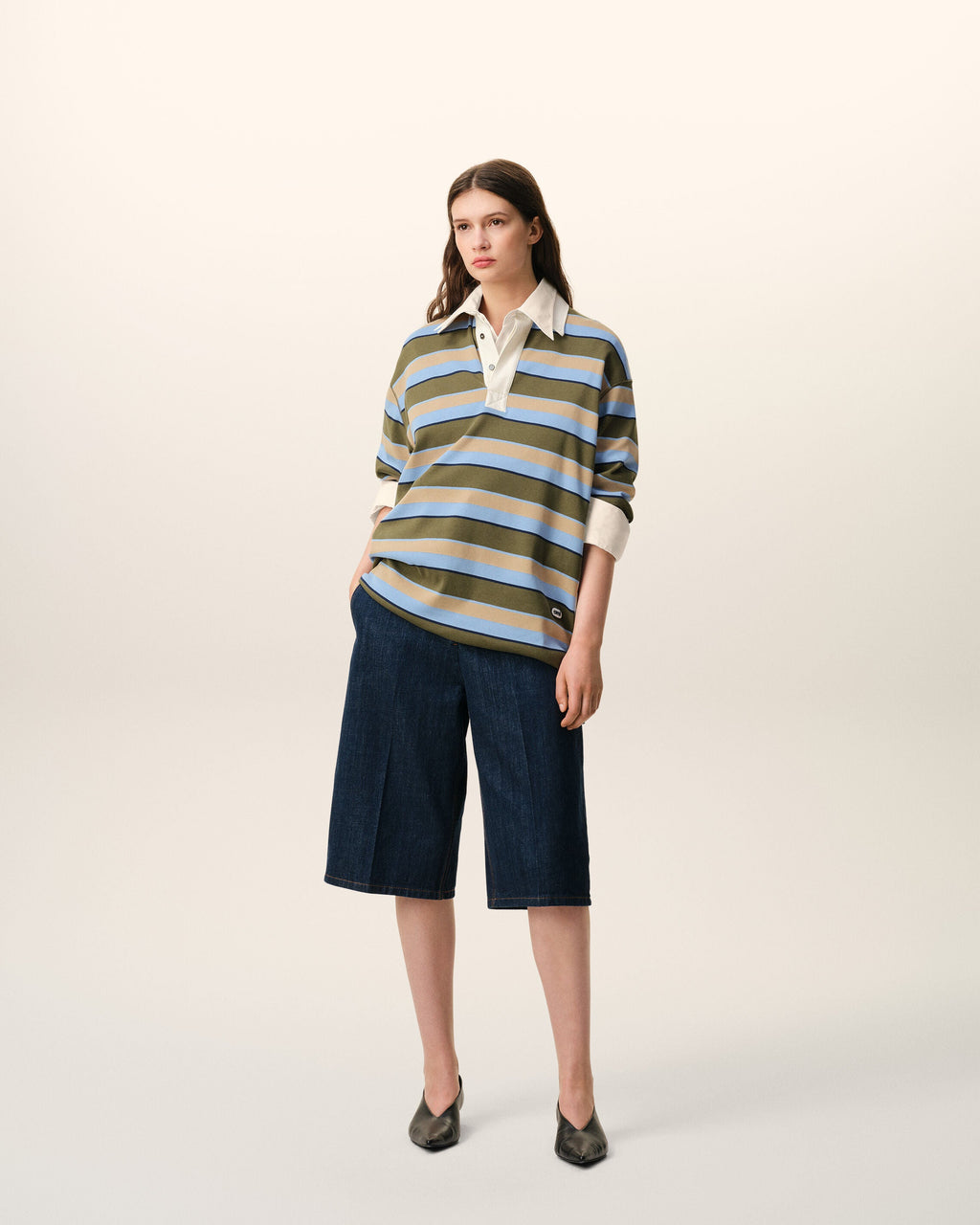 Blue Striped Cotton Ami Patch Polo