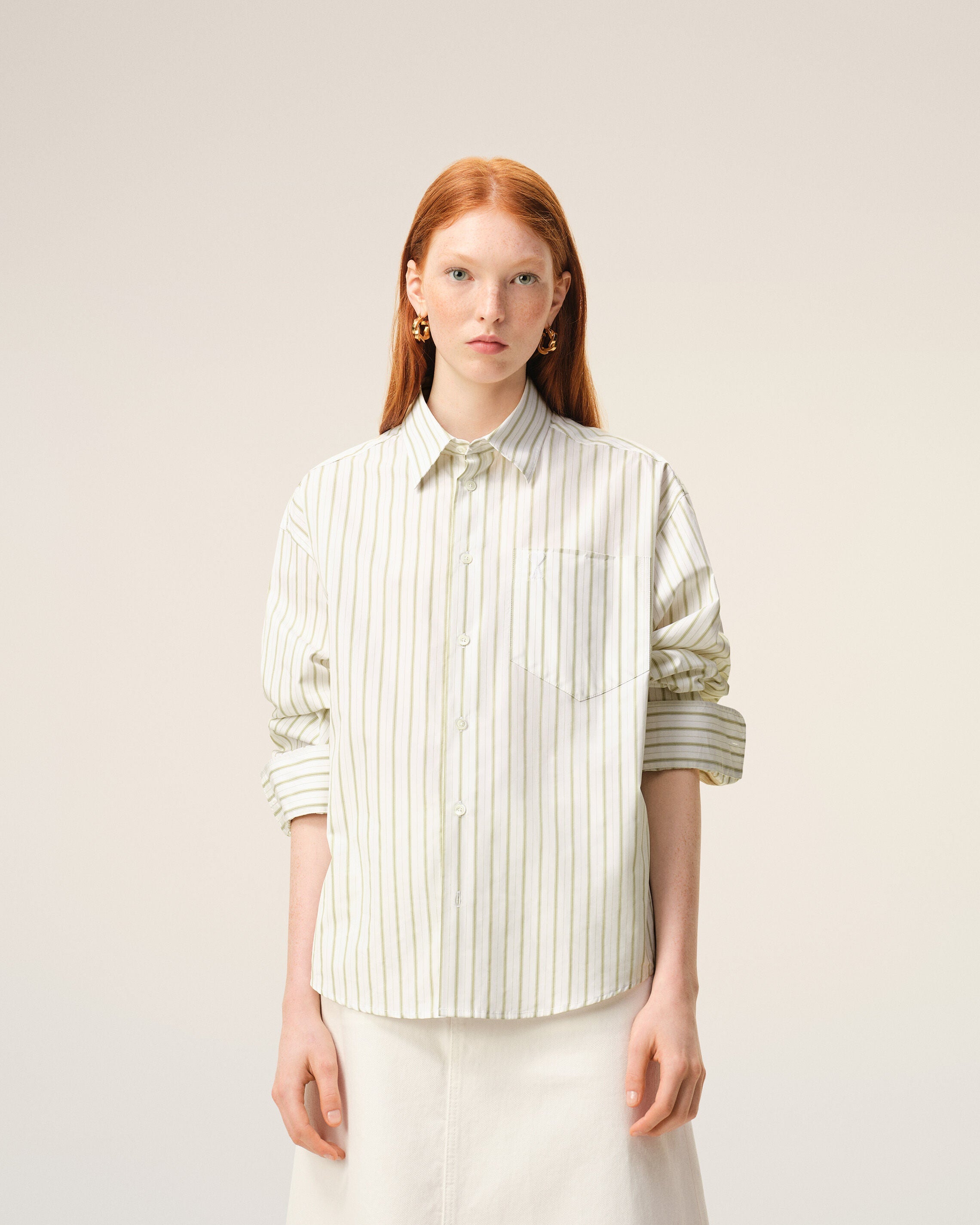 White Striped Cotton Ami De Coeur Boxy Shirt