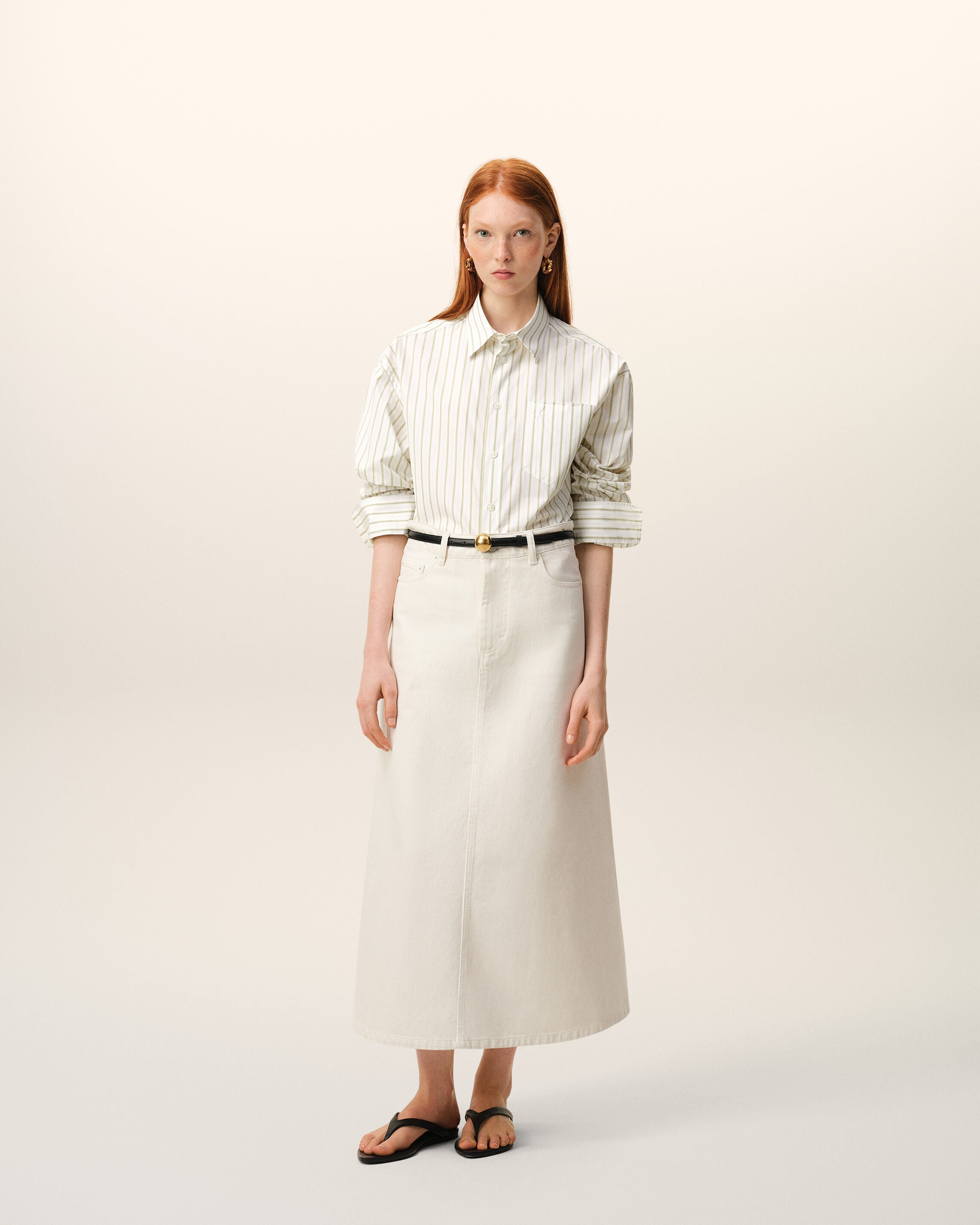 White Striped Cotton Ami De Coeur Boxy Shirt