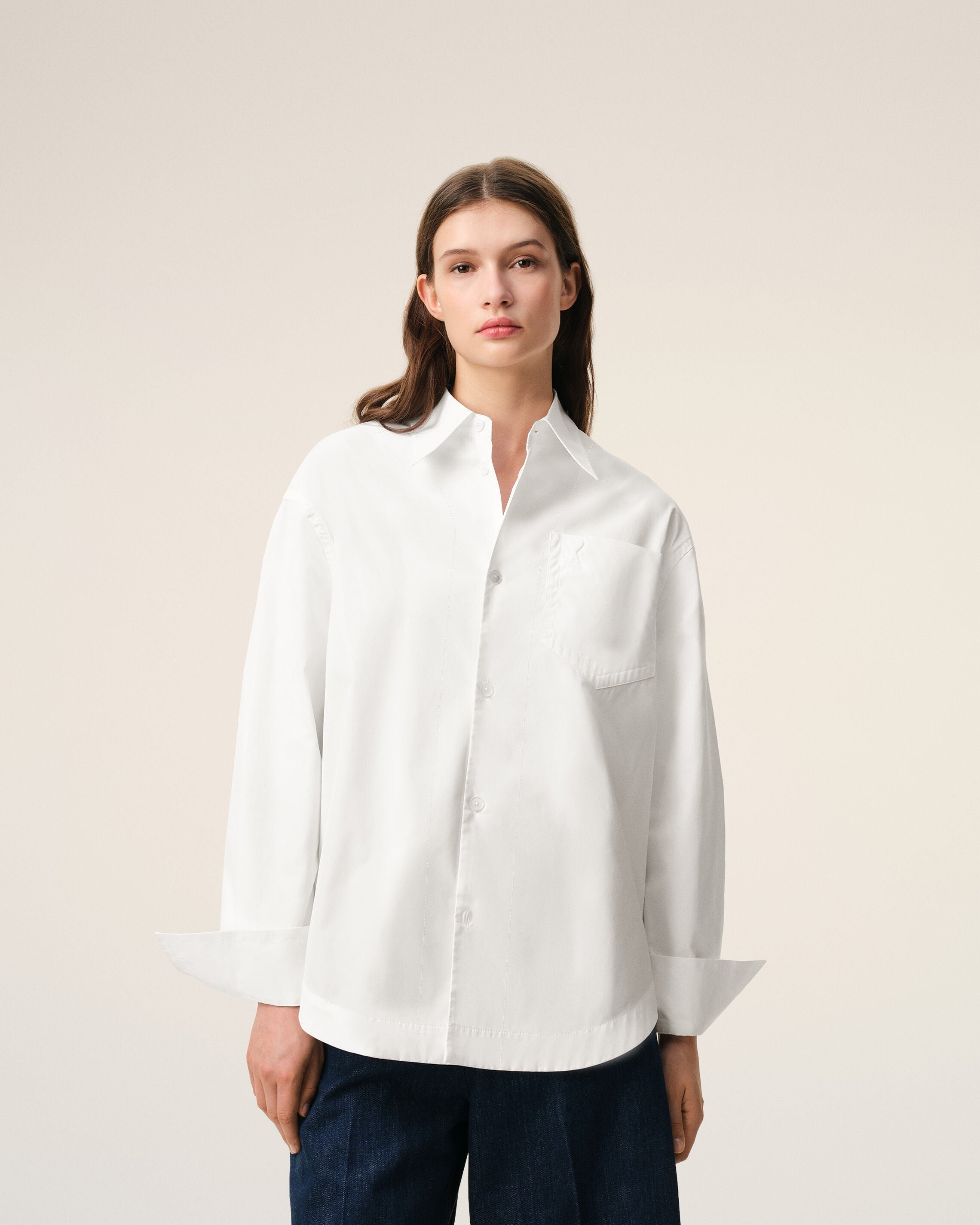 White Cotton Sharp Collar Ami De Coeur Wide Shirt