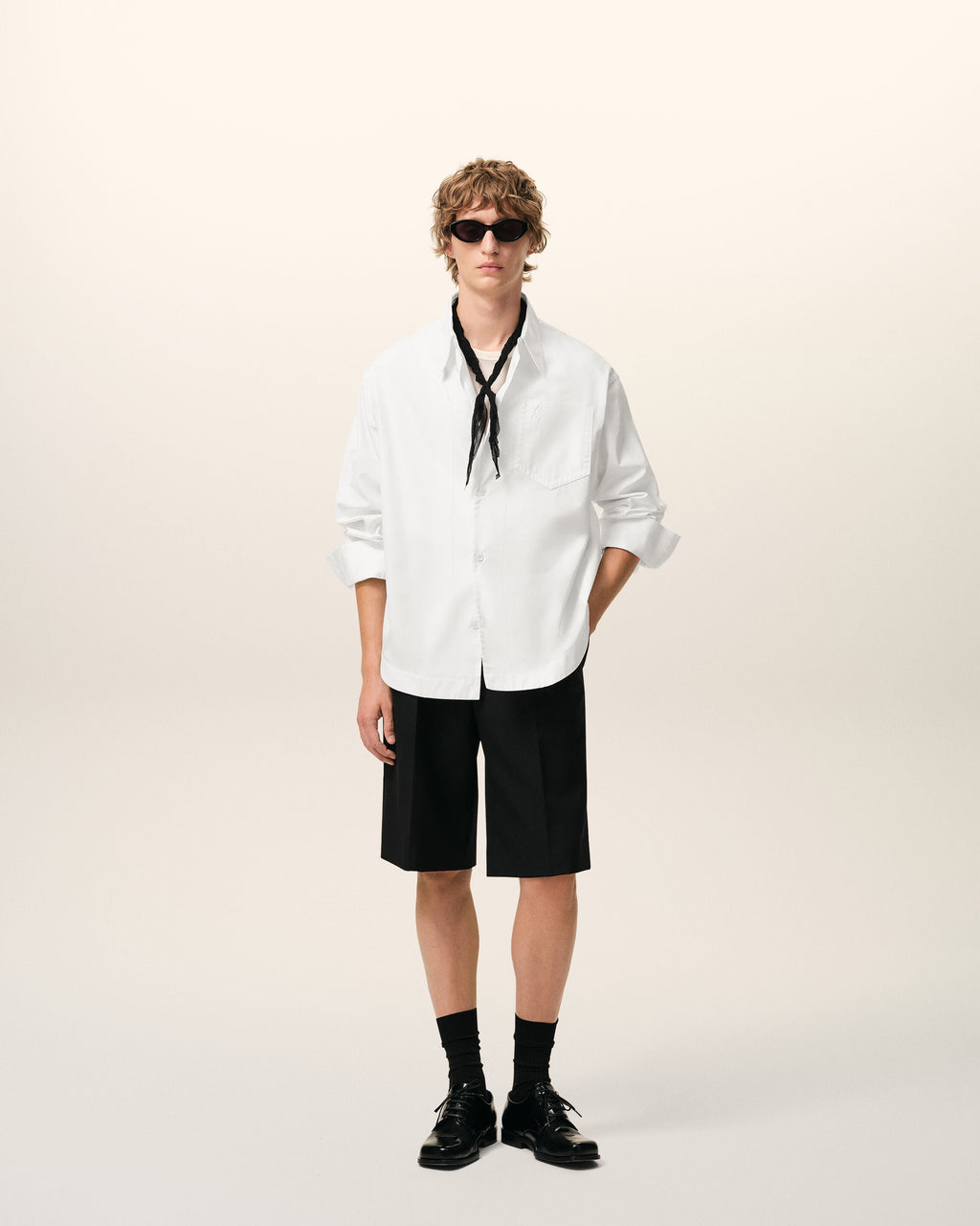 White Cotton Sharp Collar Ami De Coeur Wide Shirt