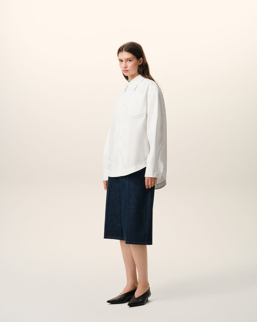 White Cotton Sharp Collar Ami De Coeur Wide Shirt