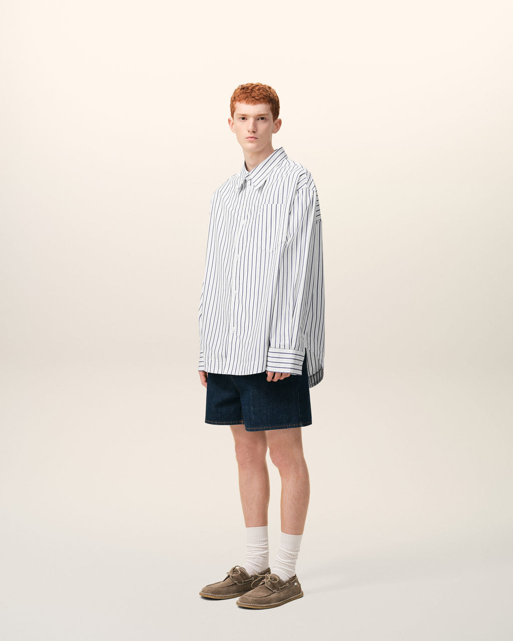 White Striped Cotton Ami De Coeur Wide Shirt