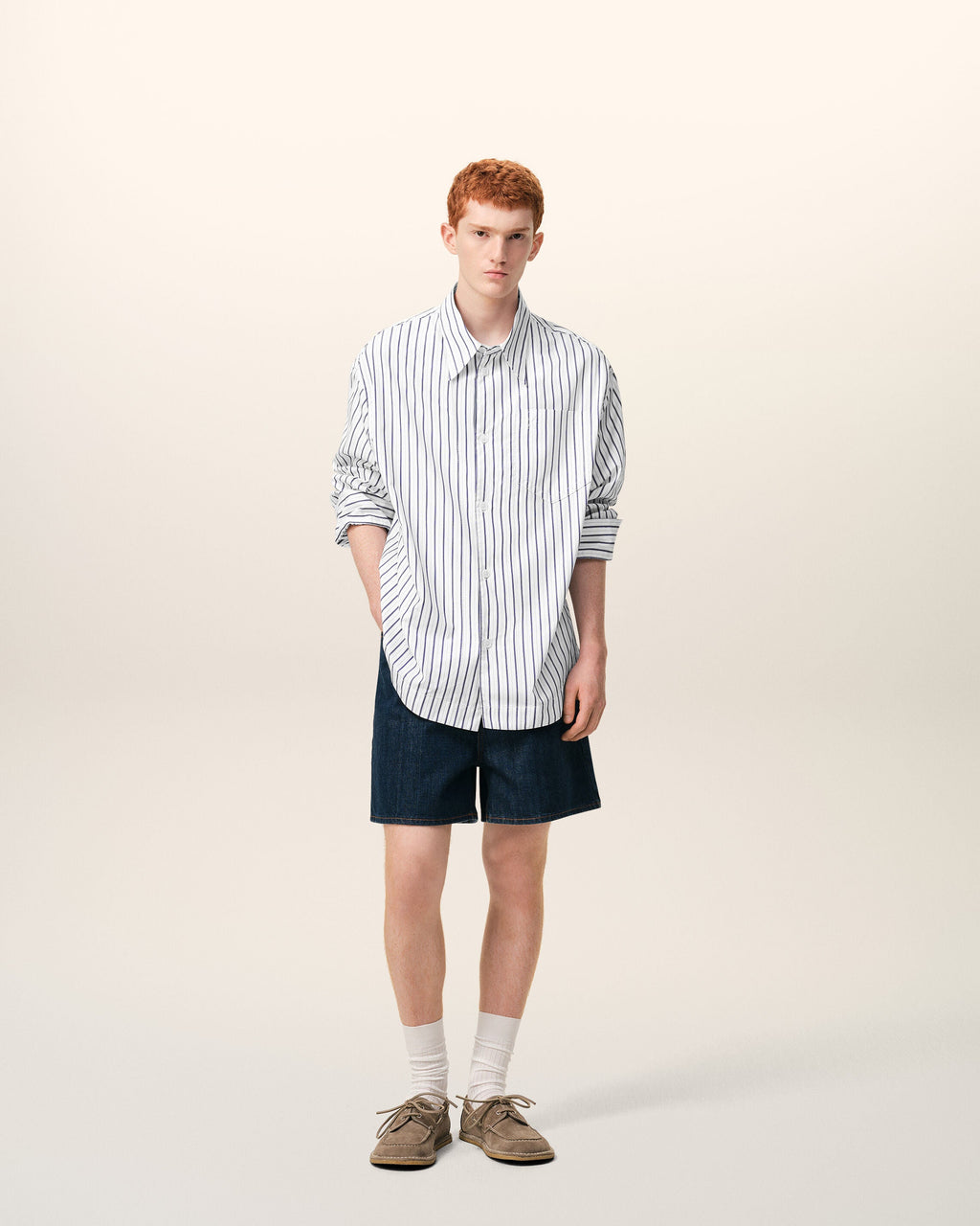 White Striped Cotton Ami De Coeur Wide Shirt