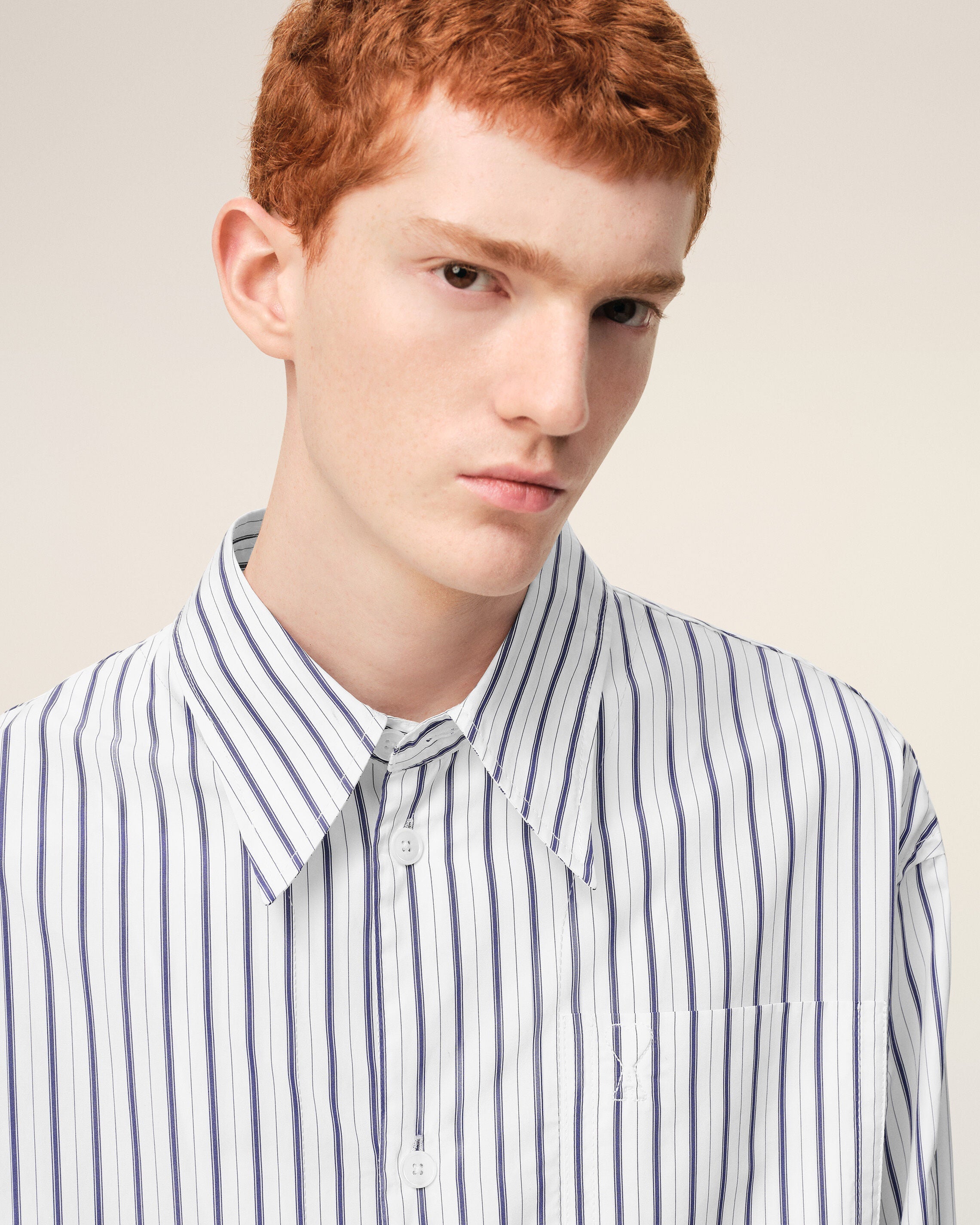 White Striped Cotton Ami De Coeur Wide Shirt