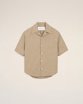 Beige Cotton Short Sleeve Camp Collar Wide Shirt