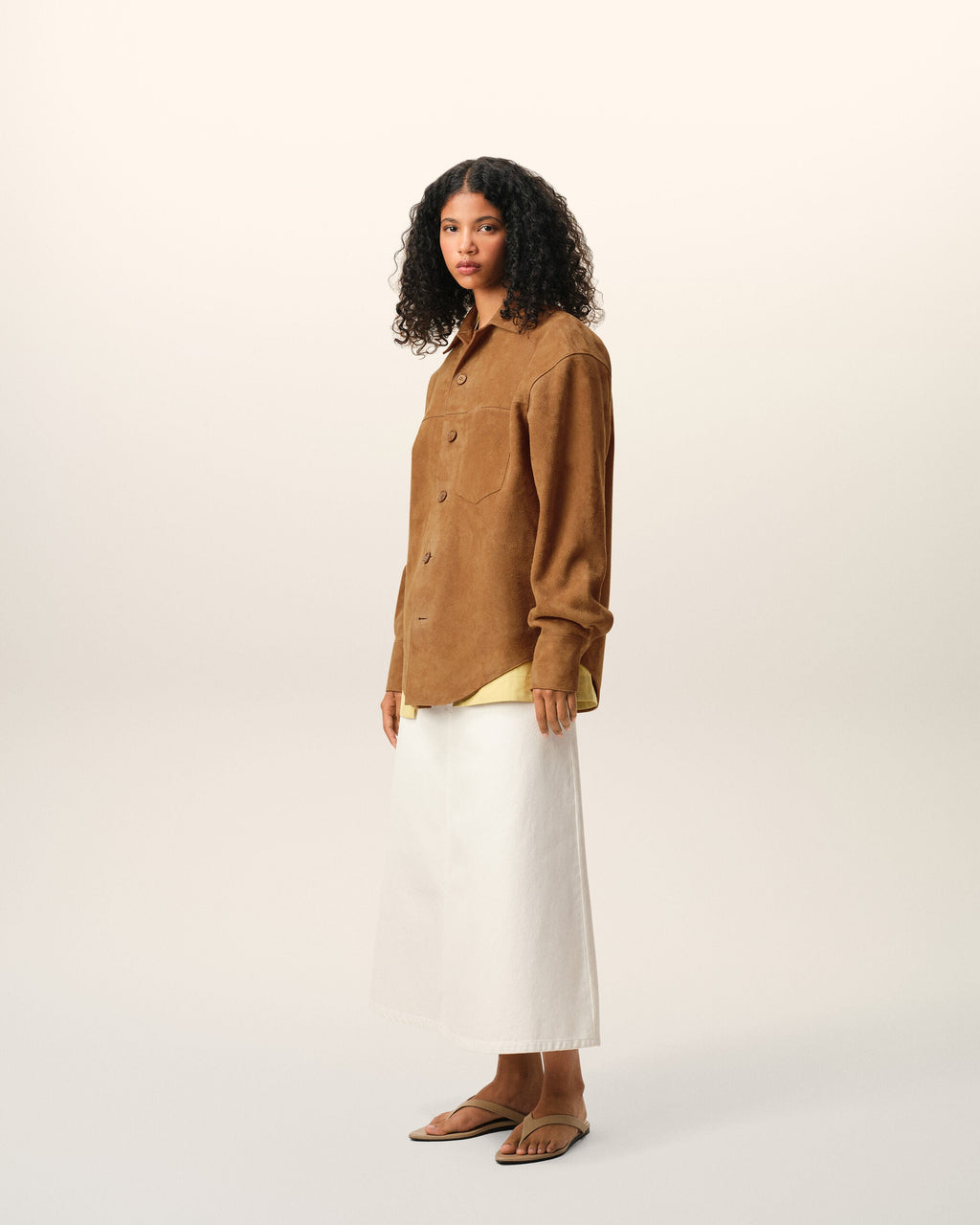 Brown Goat Leather Buttoned Overshirt