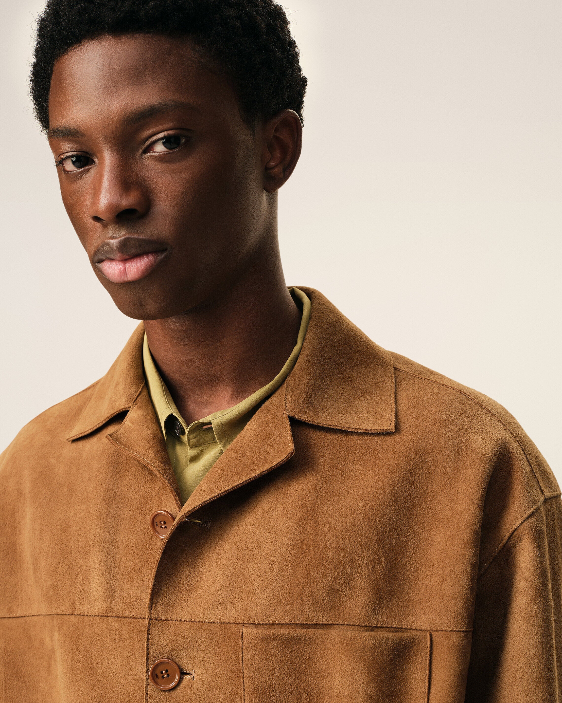 Brown Goat Leather Buttoned Overshirt