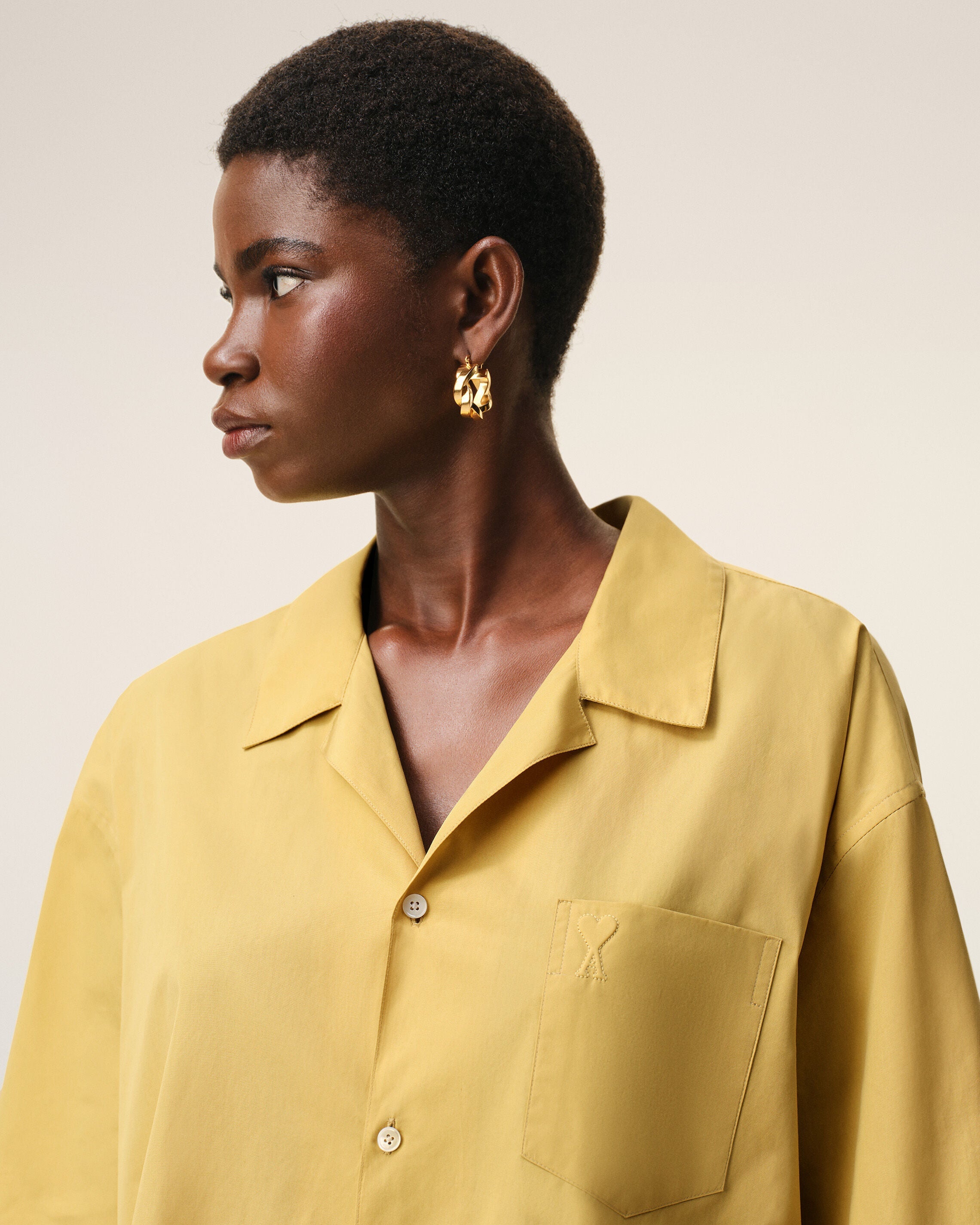 Yellow Cotton Short Sleeve Camp Collar Boxy Shirt