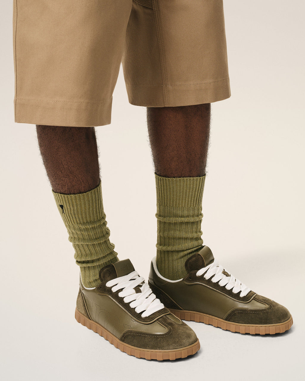 Green Cowhide Leather Step Sneakers
