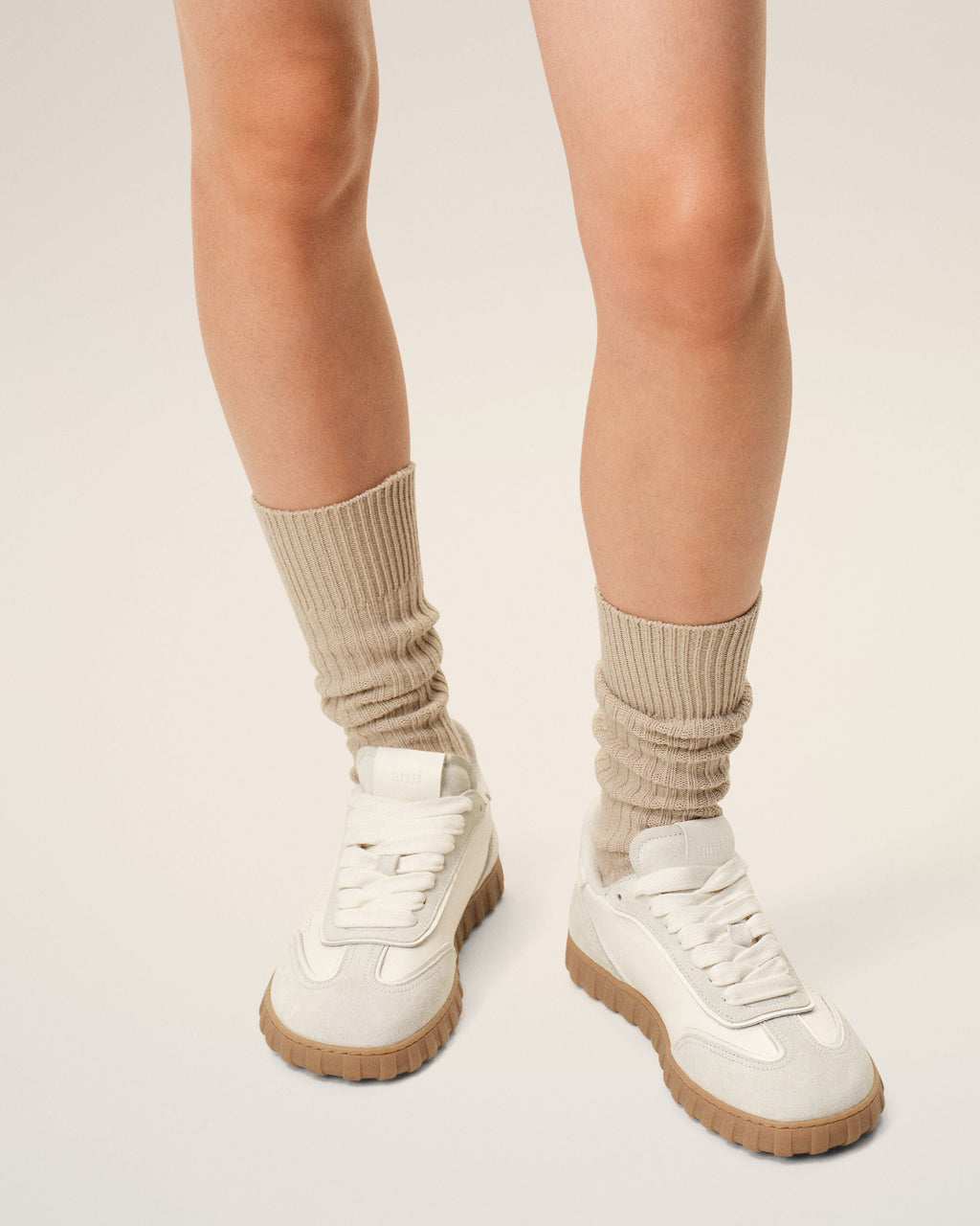 White Cowhide Leather Step Sneakers