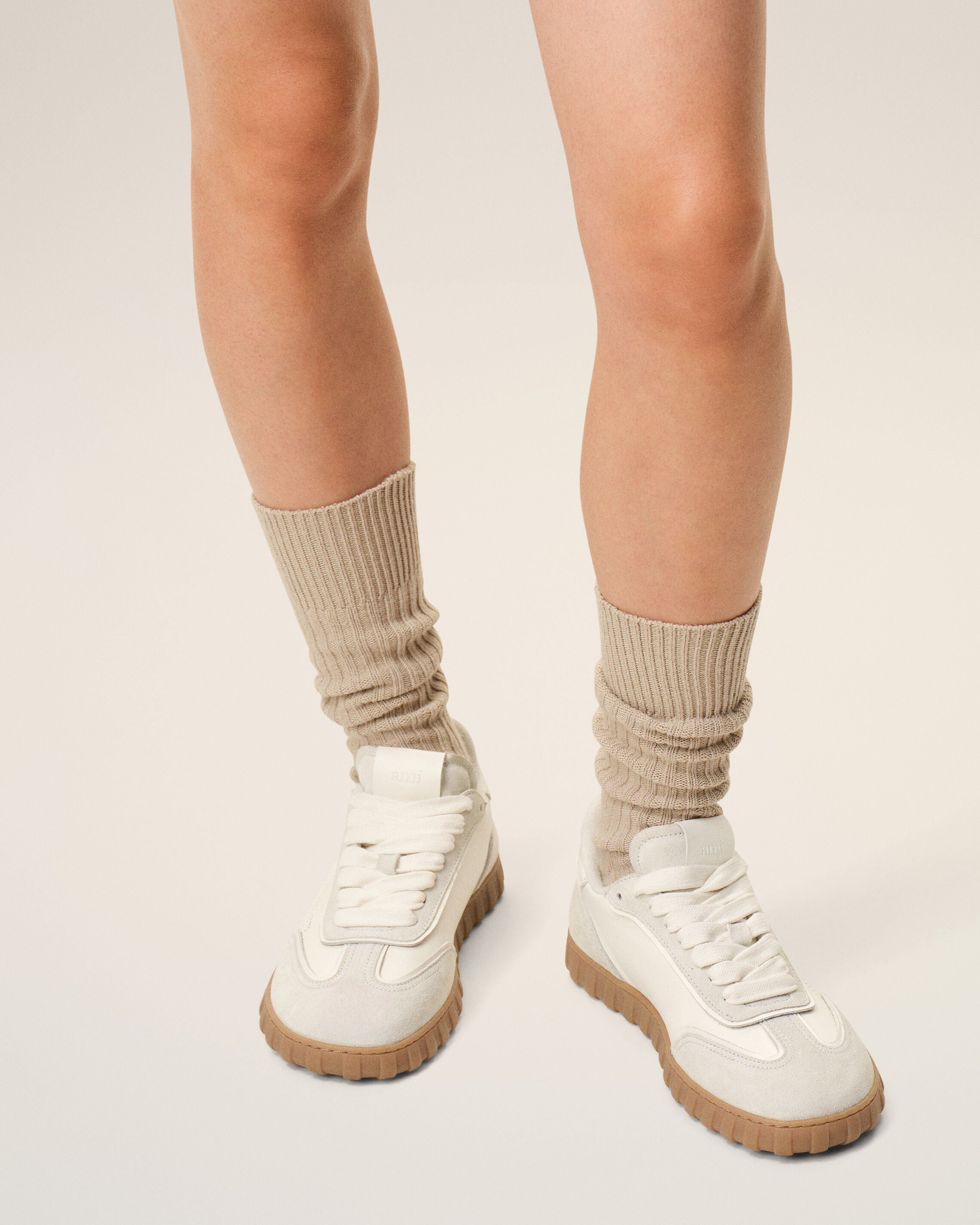 White Cowhide Leather Step Sneakers