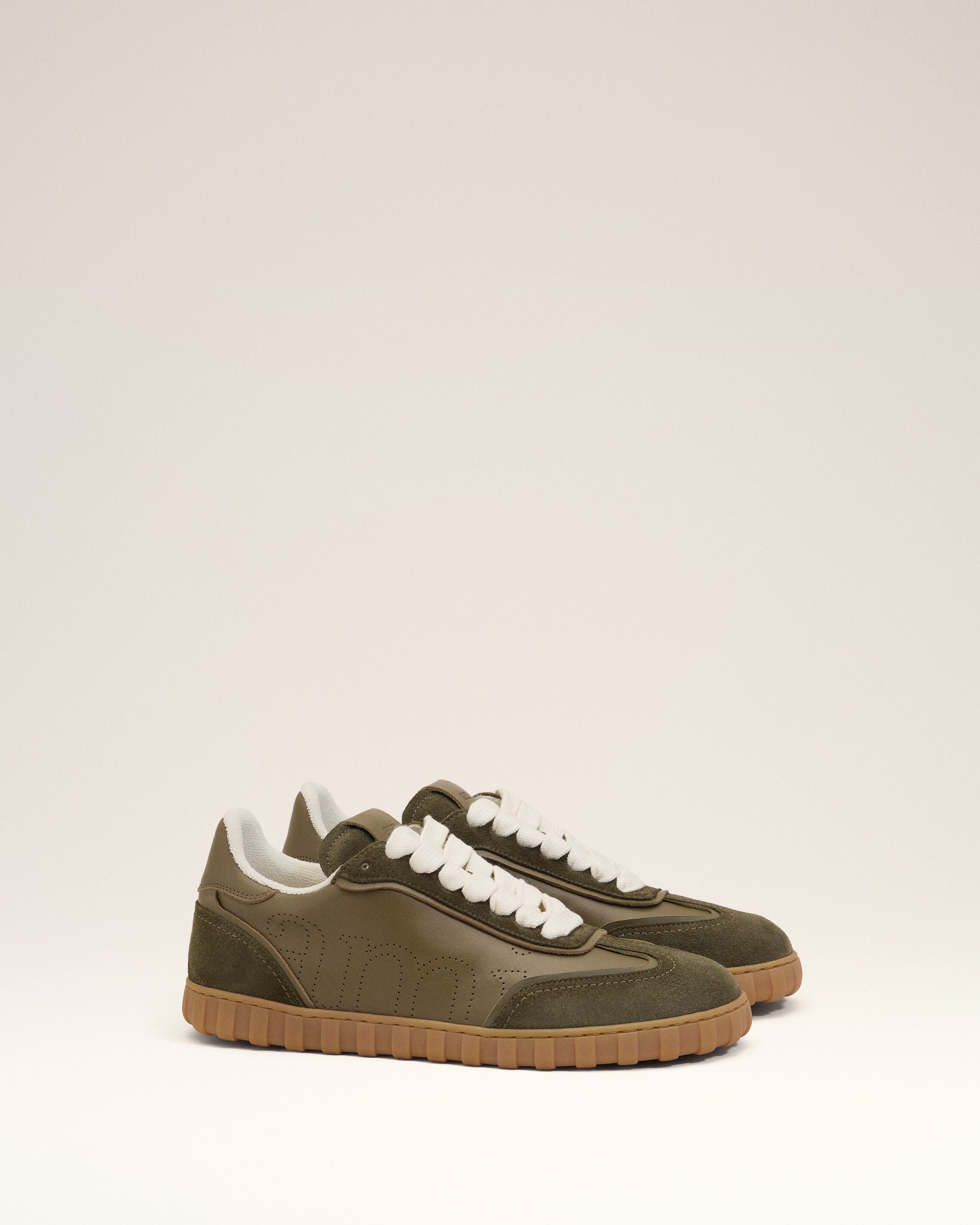Green Cowhide Leather Step Sneakers