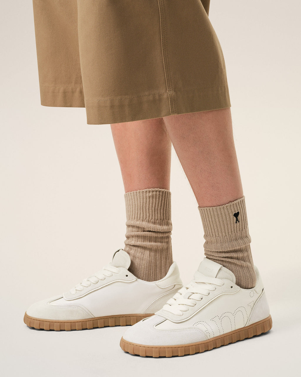 White Cowhide Leather Step Sneakers