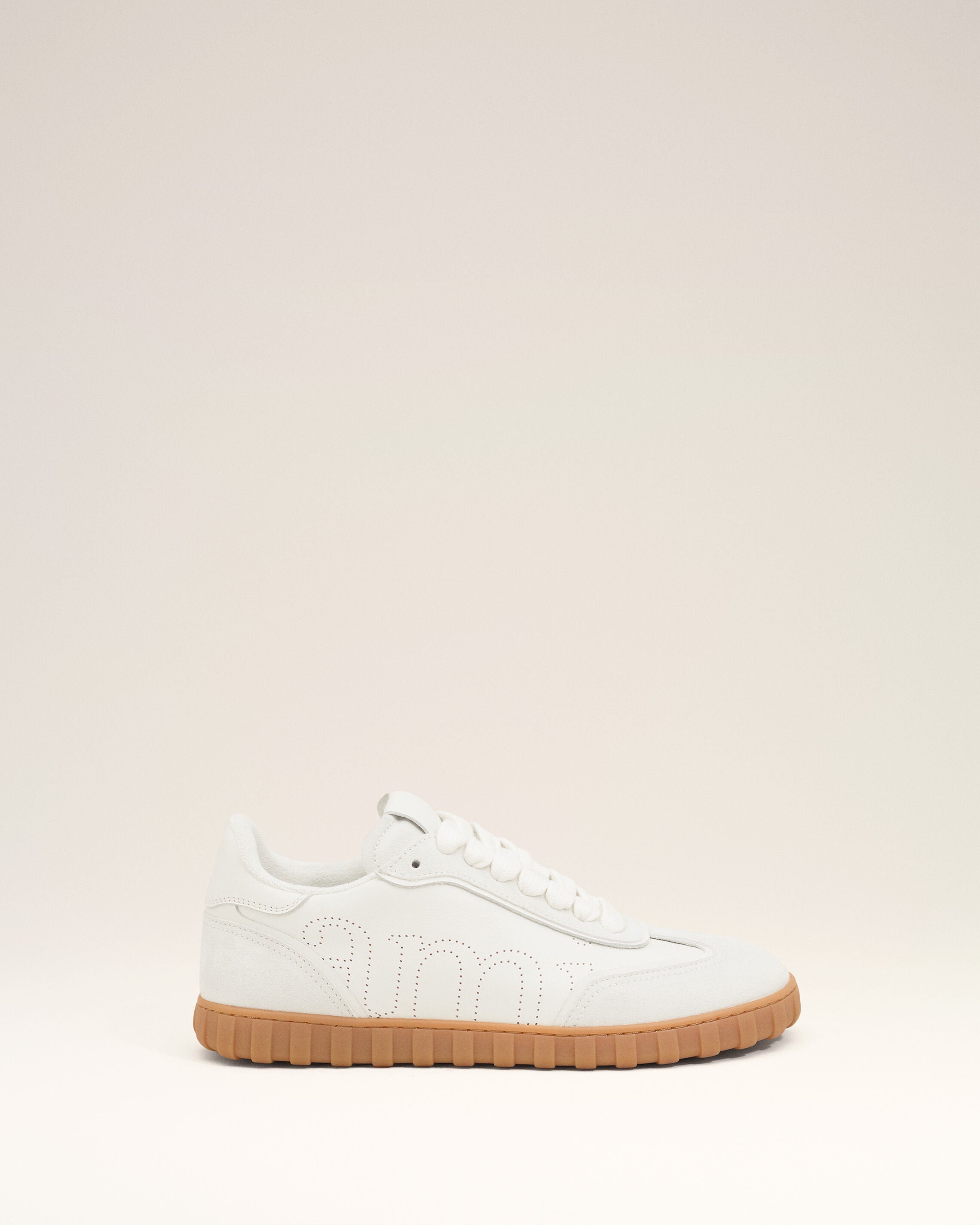 White Cowhide Leather Step Sneakers