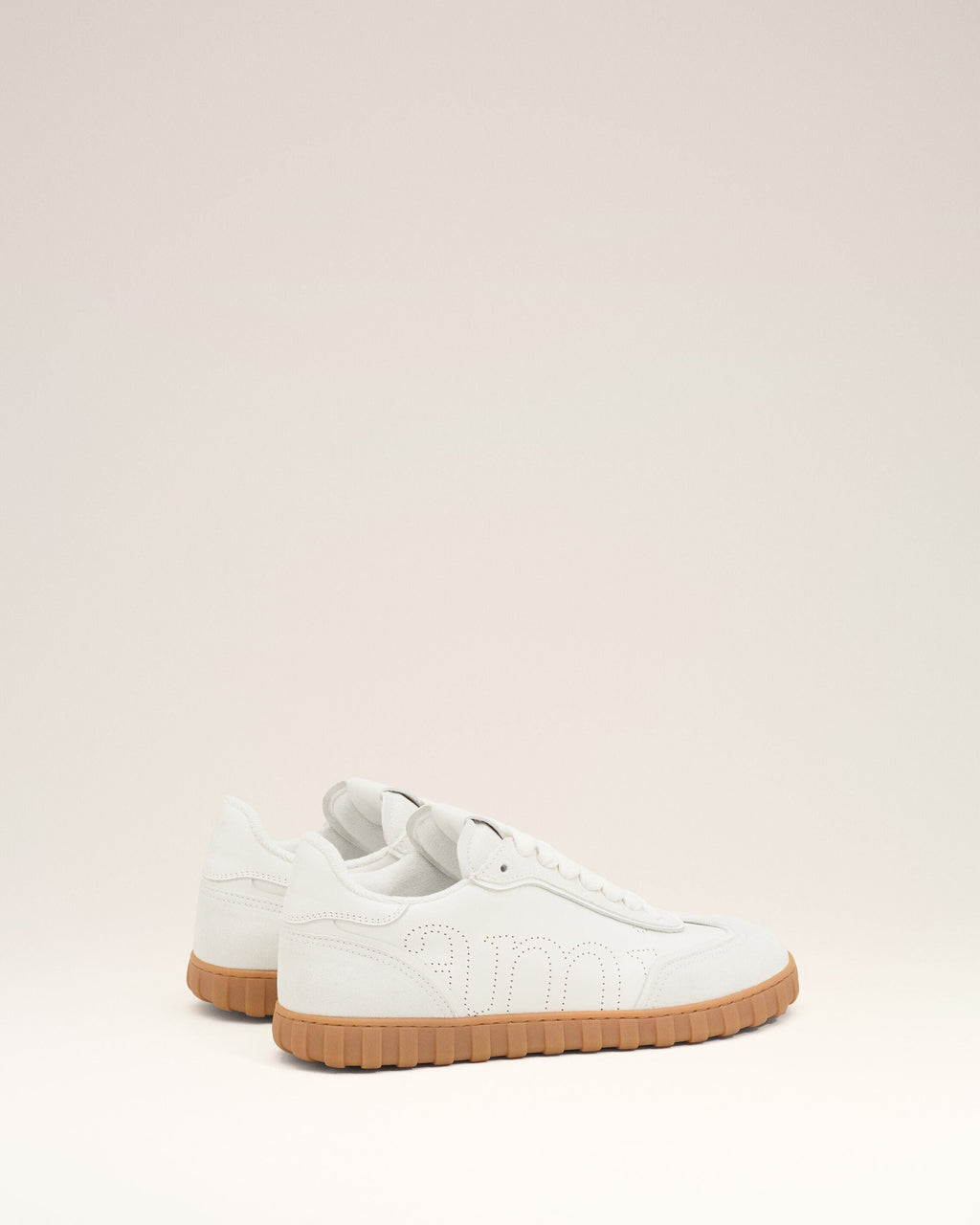 White Cowhide Leather Step Sneakers