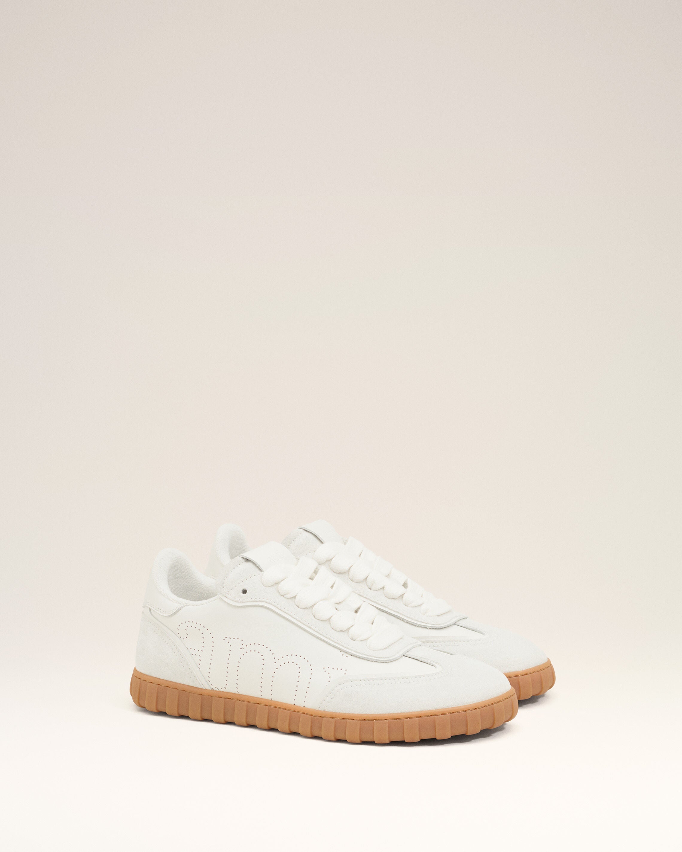 White Cowhide Leather Step Sneakers