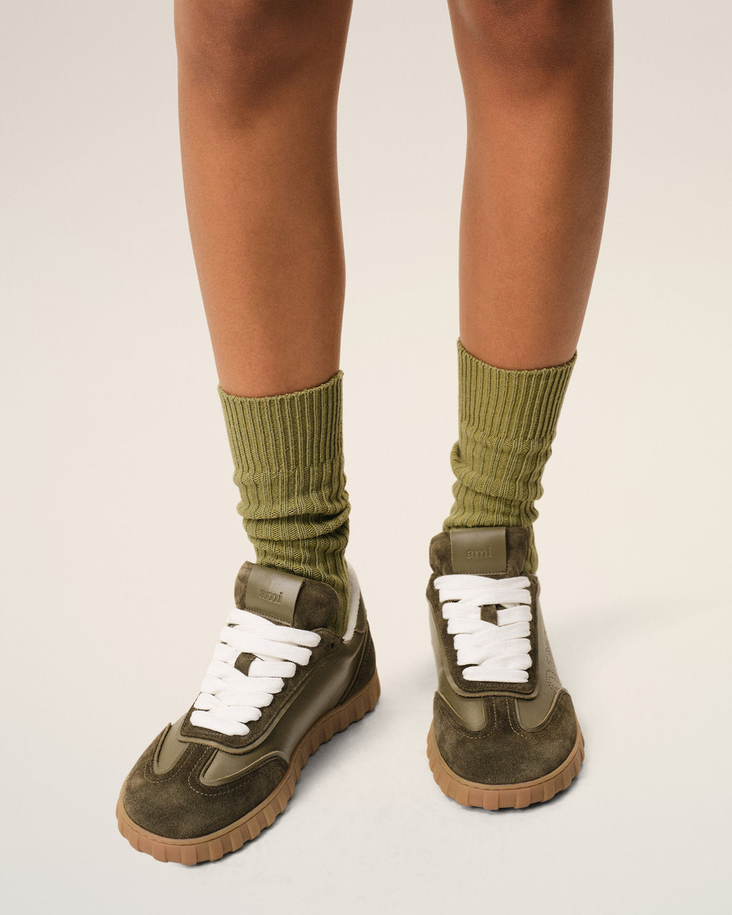 Green Cowhide Leather Step Sneakers