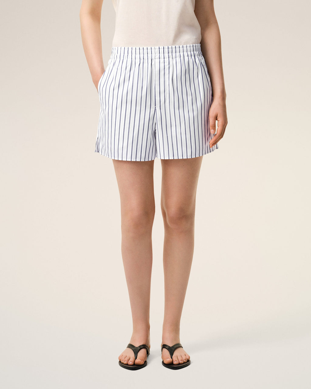 White Cotton Elasticated Shorts
