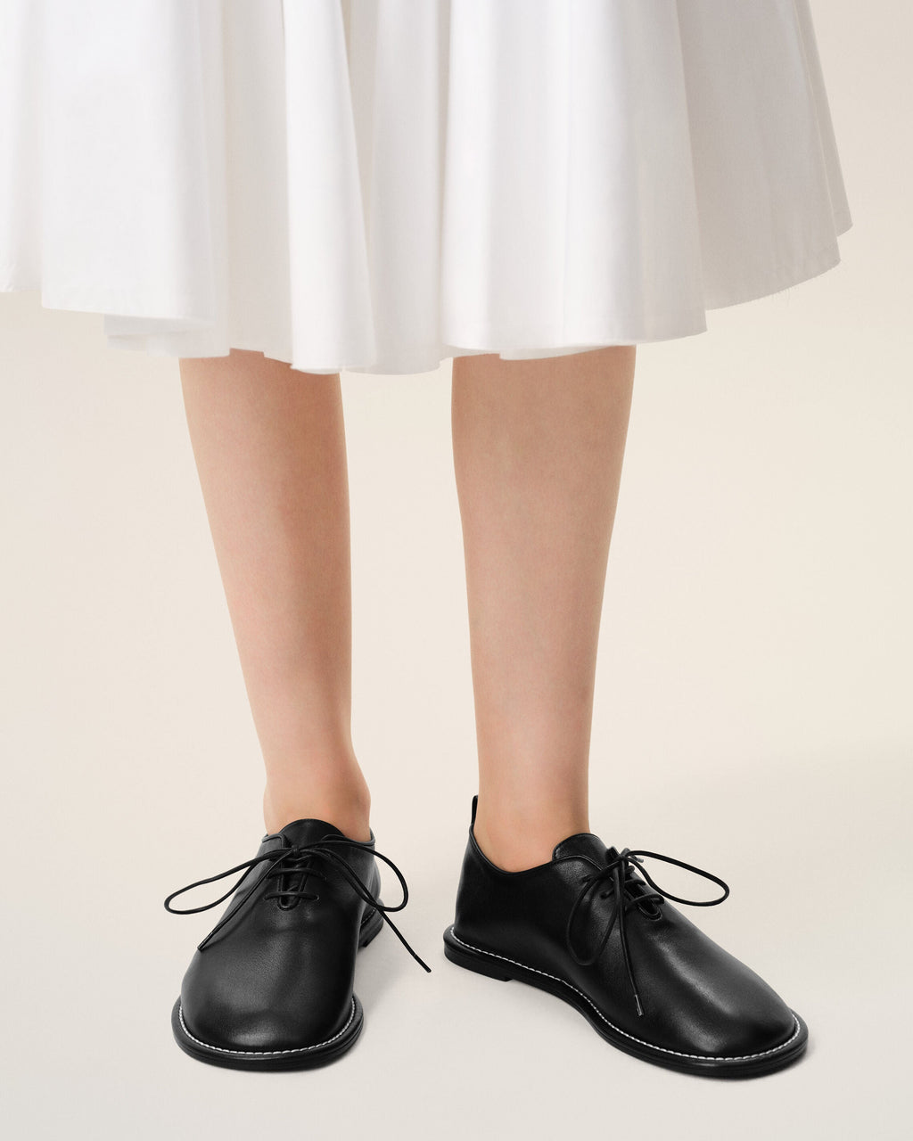 Black Cow Leather Midi Derbies Shoes