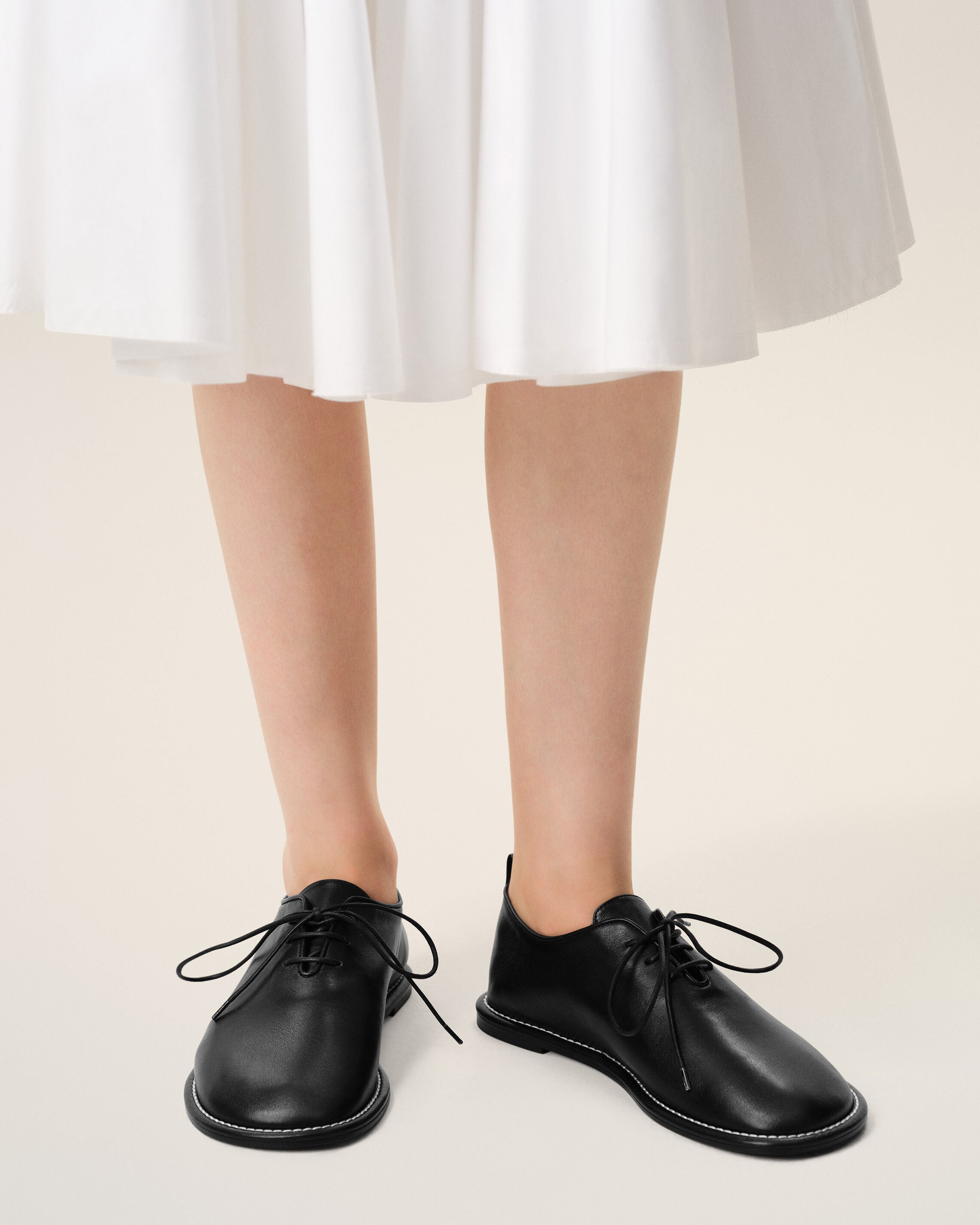Black Cow Leather Midi Derbies Shoes