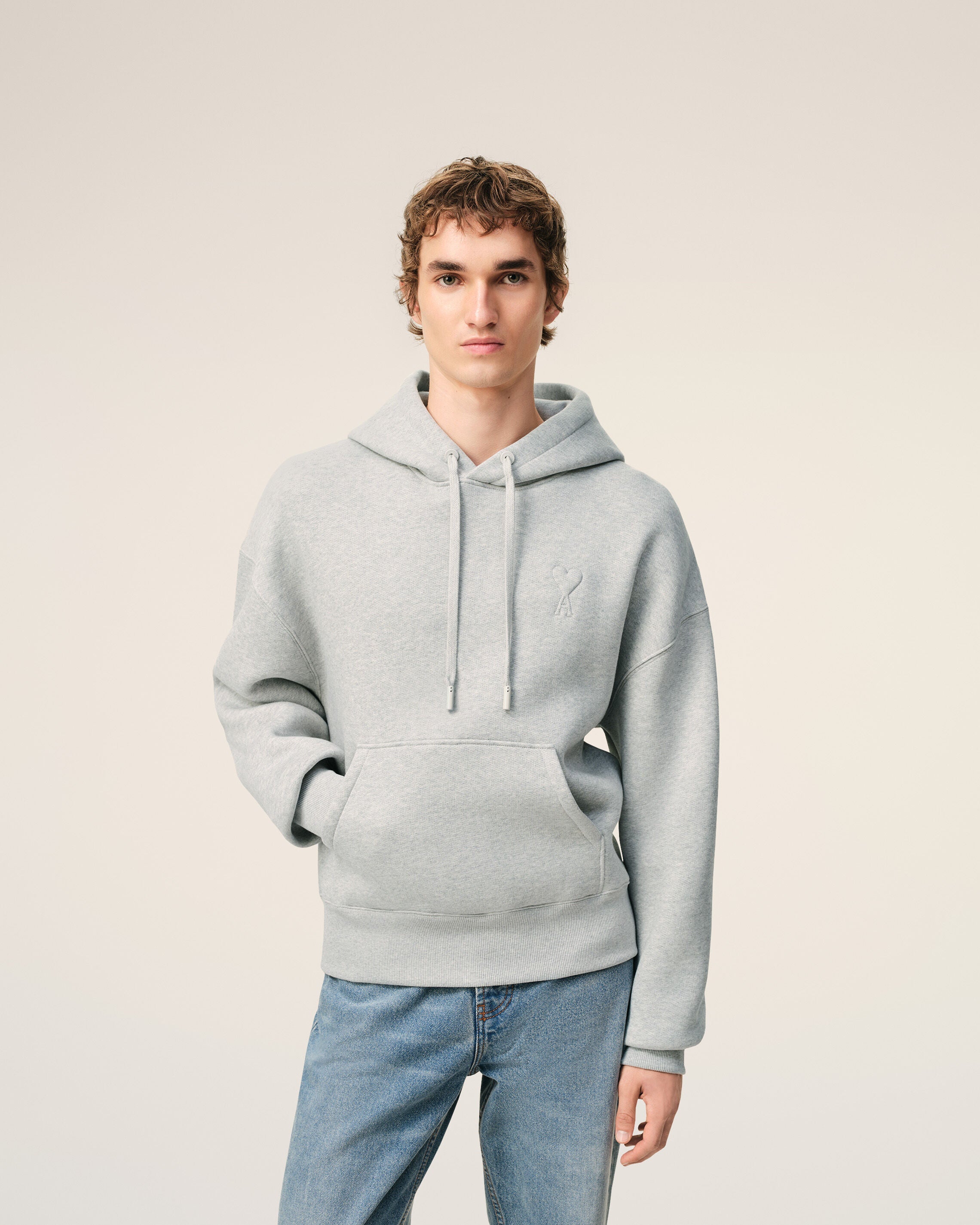 Grey Cotton Embossed Ami De Coeur Hoodie