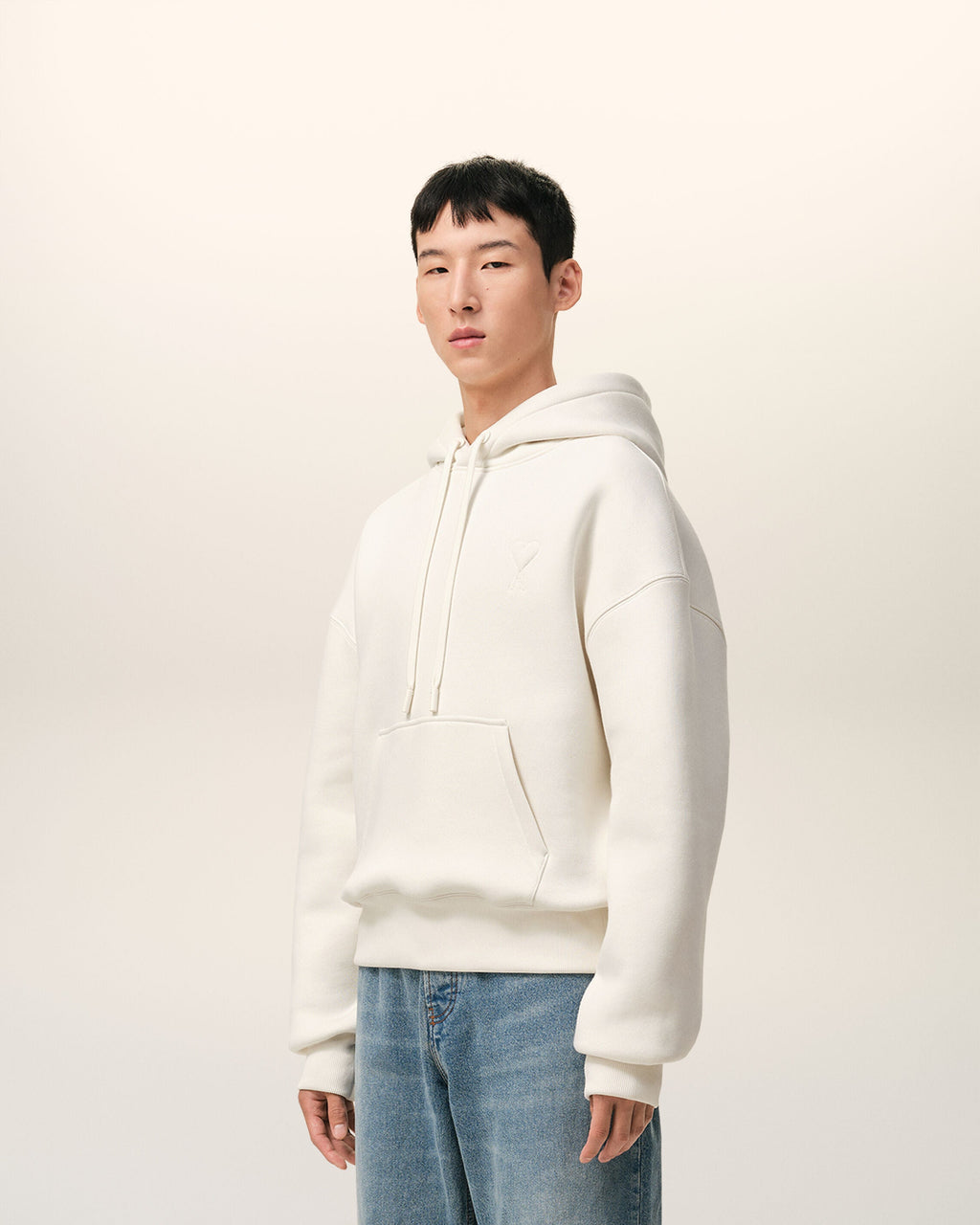 White Cotton Embossed Ami De Coeur Hoodie