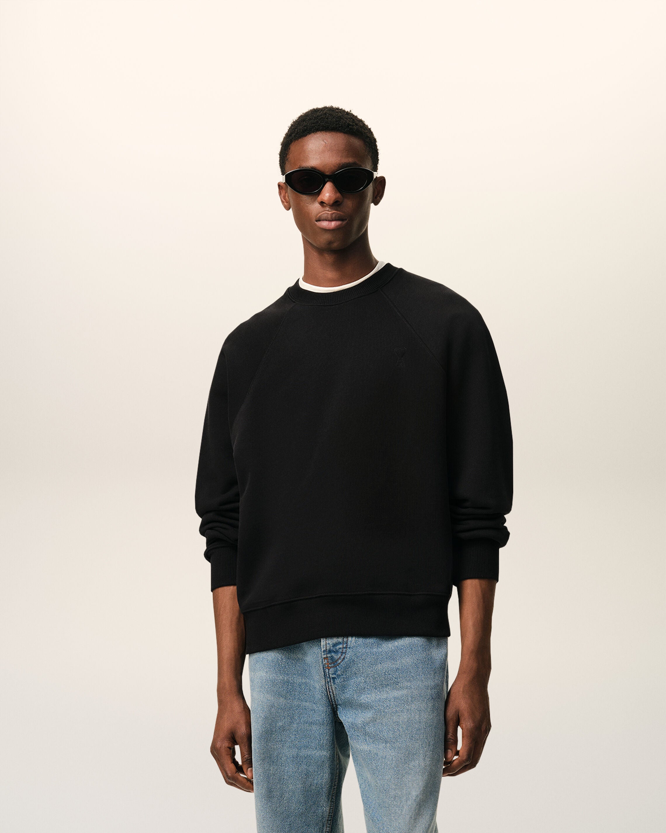 Black Cotton Embossed Ami De Coeur Sweatshirt