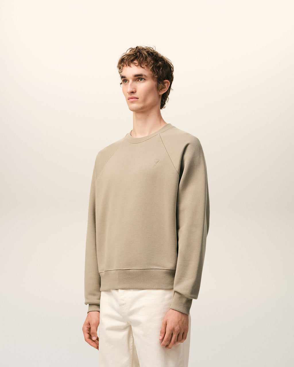 Beige Cotton Embossed Ami De Coeur Sweatshirt