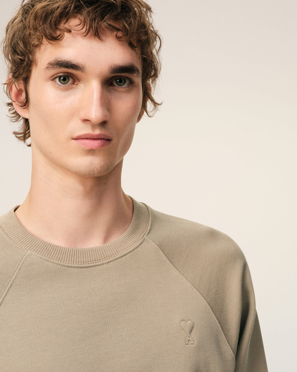 Beige Cotton Embossed Ami De Coeur Sweatshirt