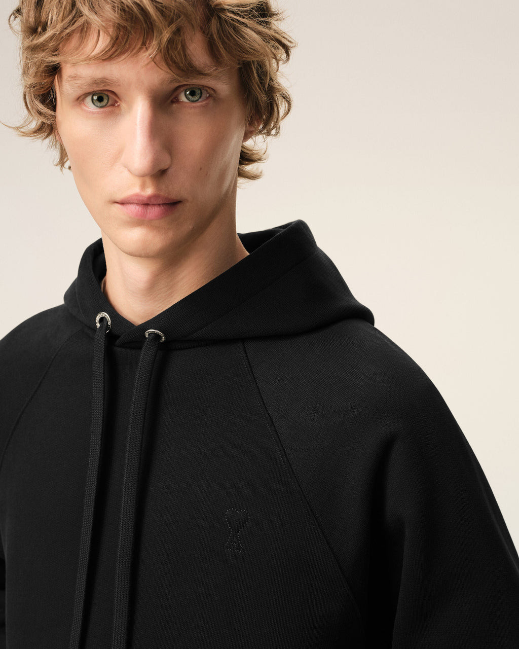 Black Cotton Embossed Ami De Coeur Hoodie