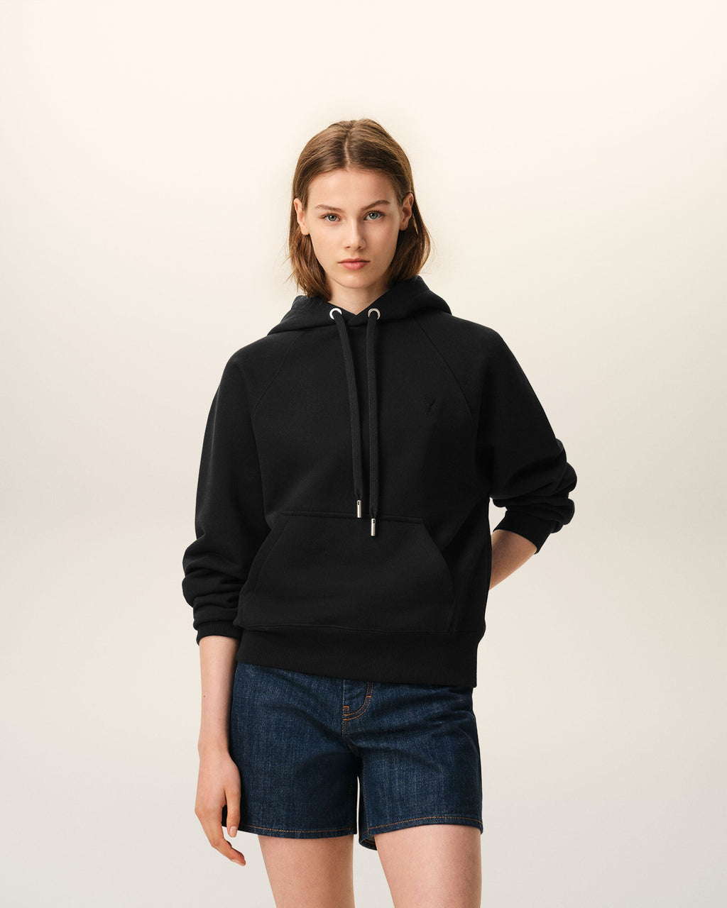 Black Cotton Embossed Ami De Coeur Hoodie